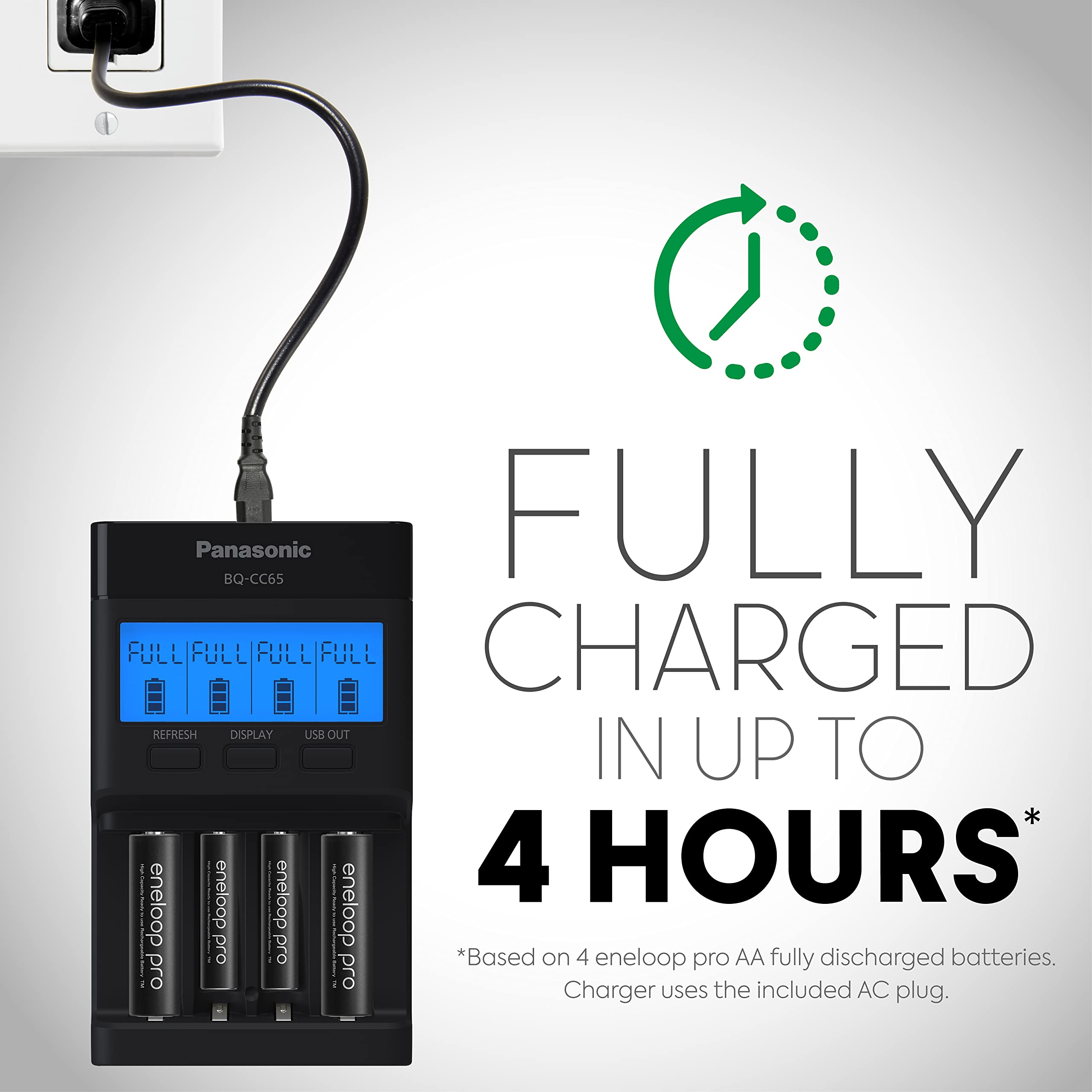 Panasonic Bq Cc65Akbba Super Advanced Eneloop Pro And Eneloop 4 Position Quick Charger With Lcd Indicator Panel And Usb Charging