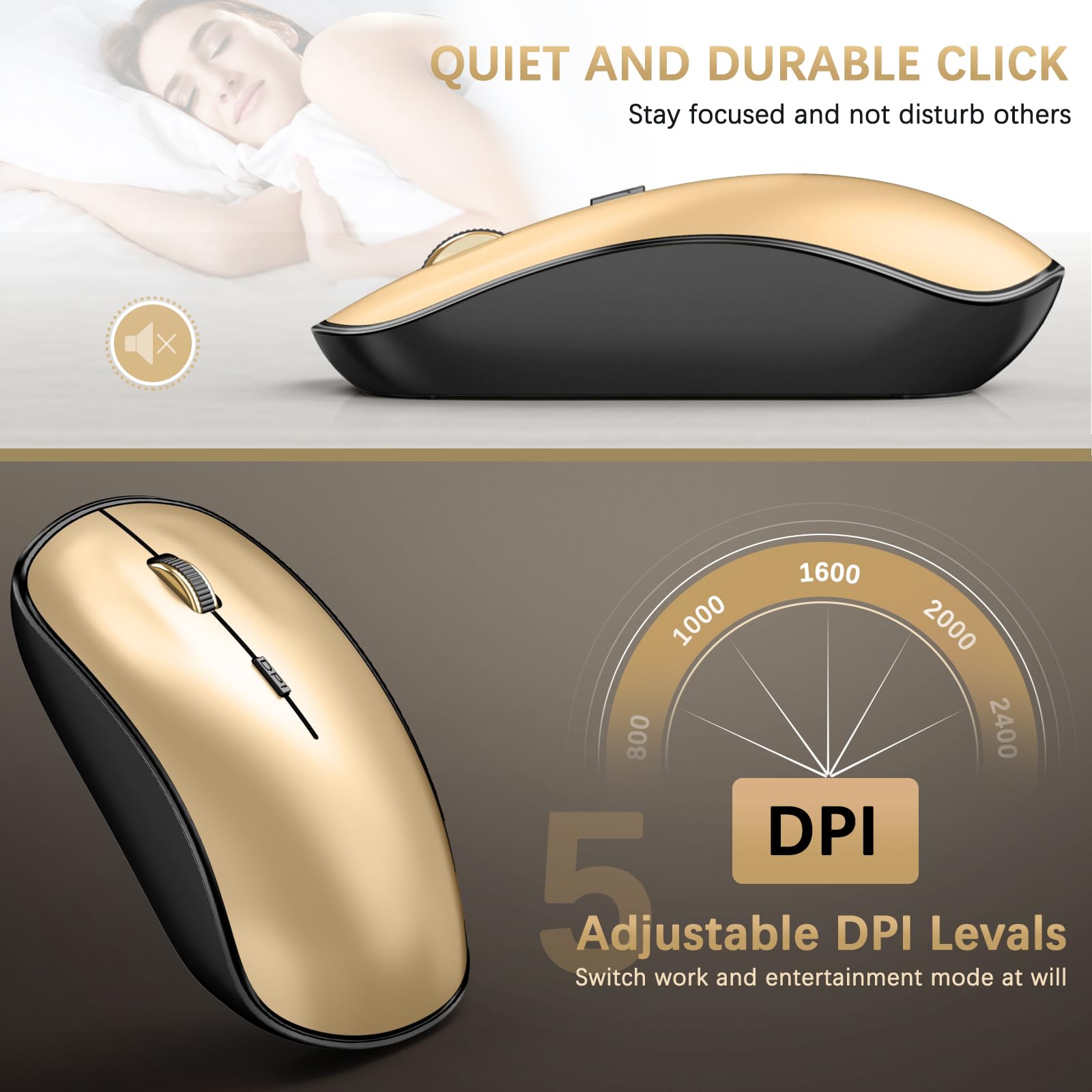Wireless Keyboard And Mouse Combo, J Joyaccess Slim And Compact Gold Wireless Keyboard And Mouse,Portable And Comfortable Typing