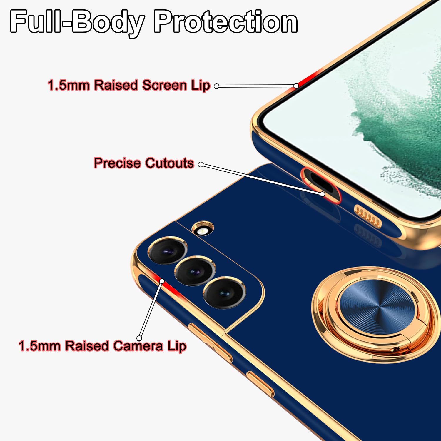 Tnarru Designed For Samsung Galaxy S22 Plus Case With Ring Stand, Support Magnetic Car Mount Rotating Finger Holder Soft Tpu Cov