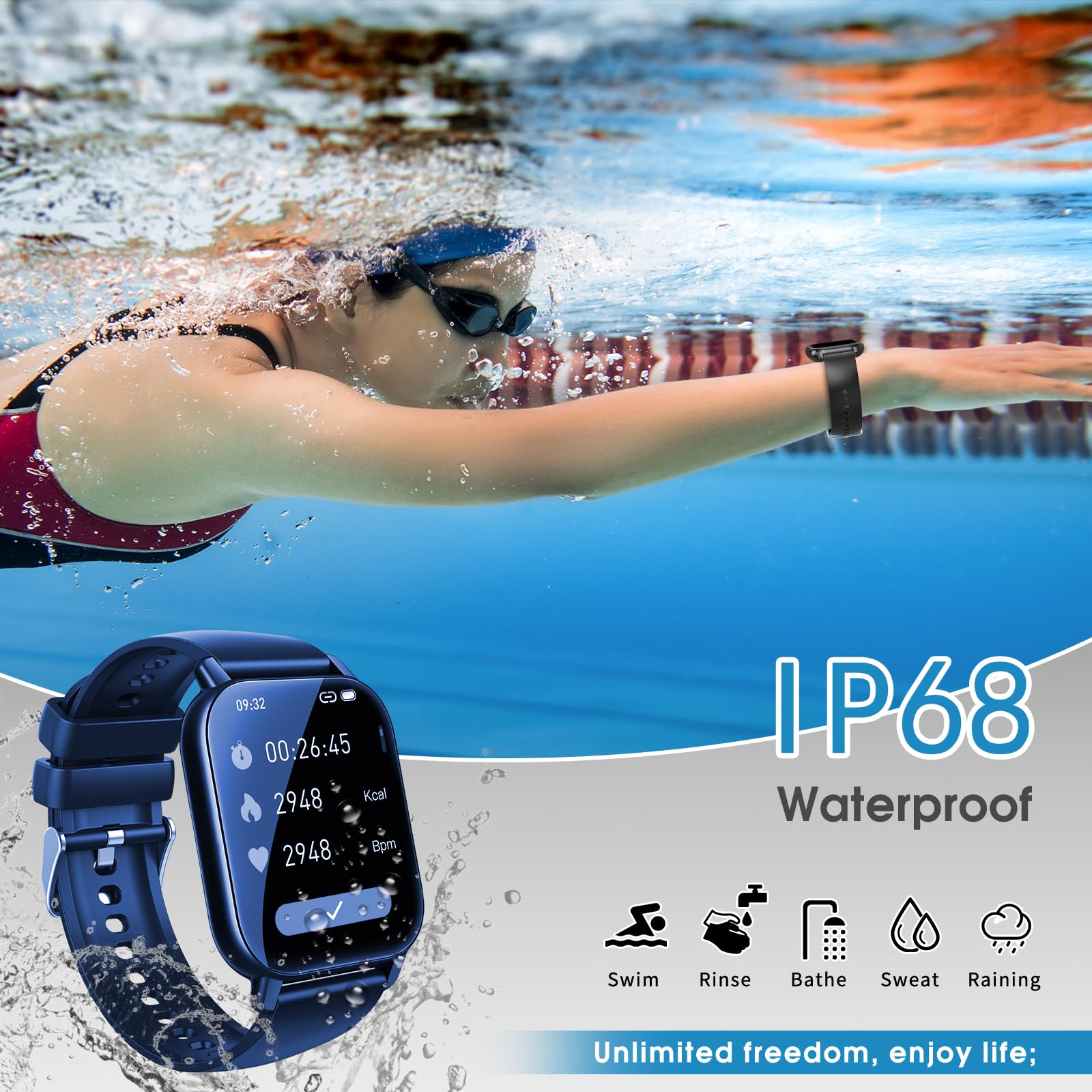 Smart Watch (Answer/Make Calls), 1.85'' Smartwatch For Men Women Ip68 Waterproof, 100+ Sport Modes, Fitness Activity Tracker Hea