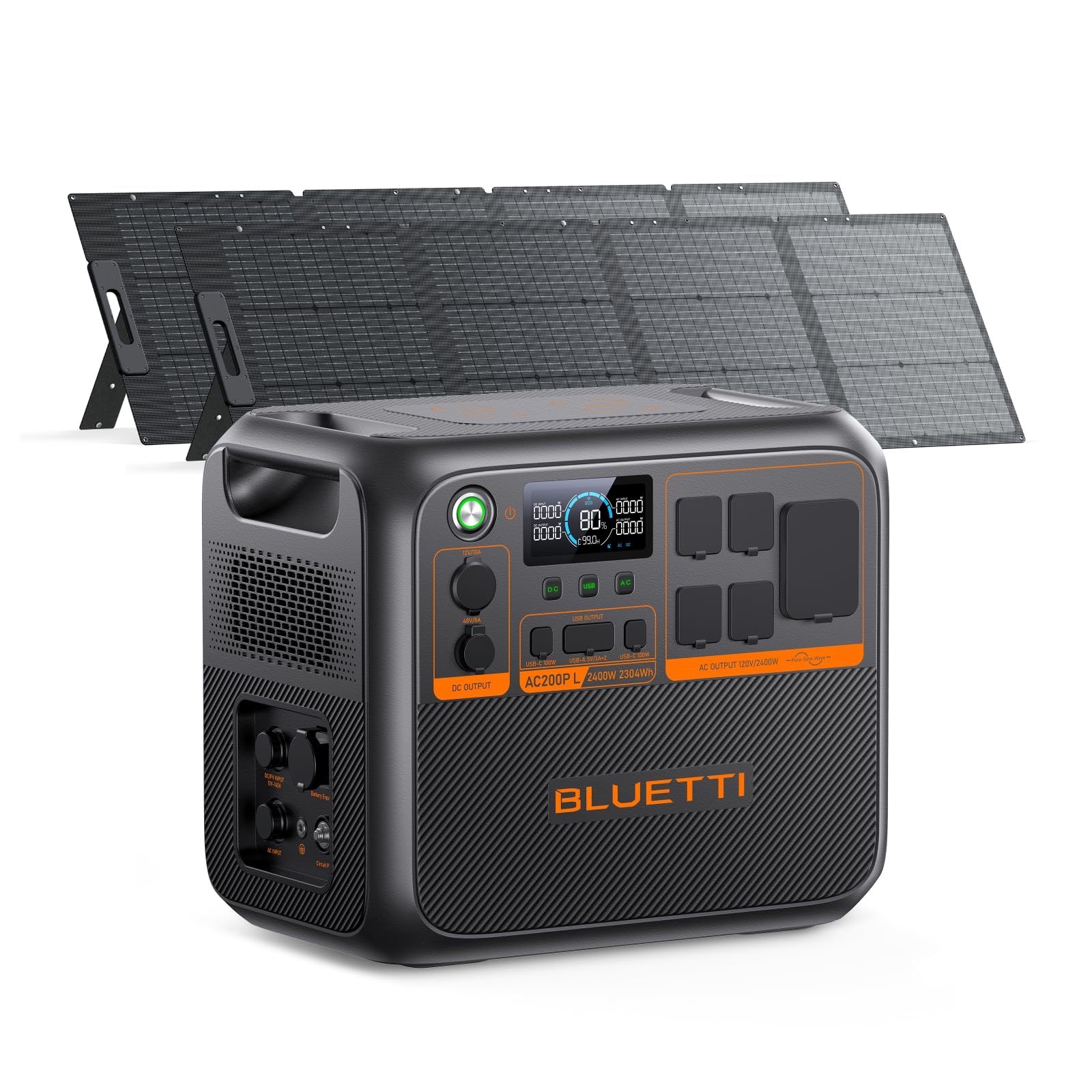 BLUETTI AC200PL Solar Generator with 2 200W Solar Panel (Ship Separately), 2304Wh Portable Power Station, Expandable to 8448Wh,