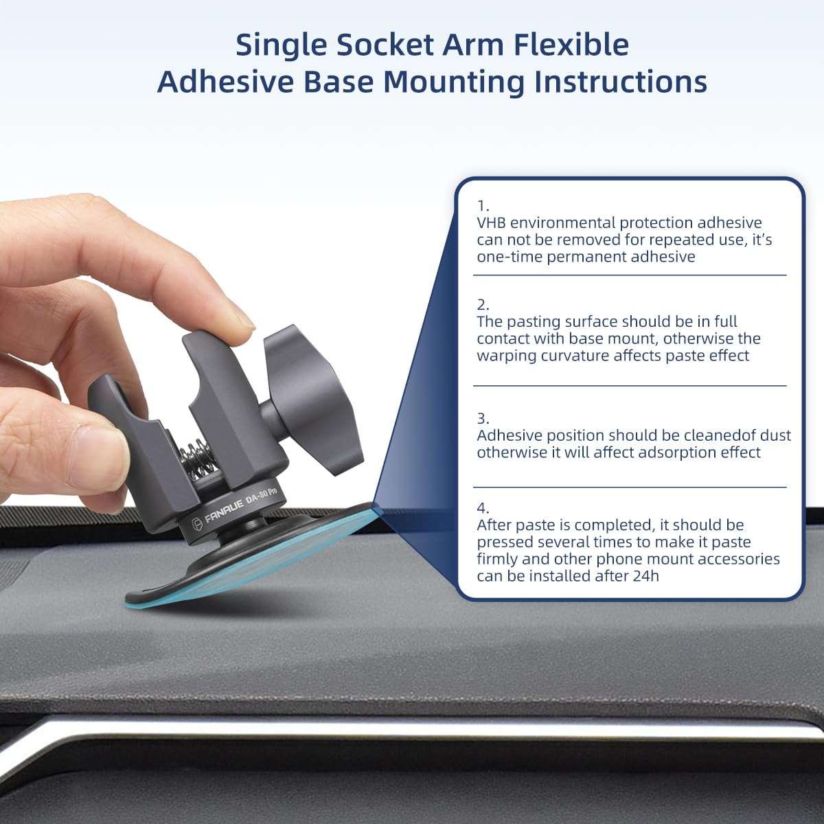 Fanaue Sc 0380P Single Socket Arm Flex Holder Adhesive Base For Ram Mounts 1 Inch Ball Head And Motorcycle Phone Mount, Vhb Stic