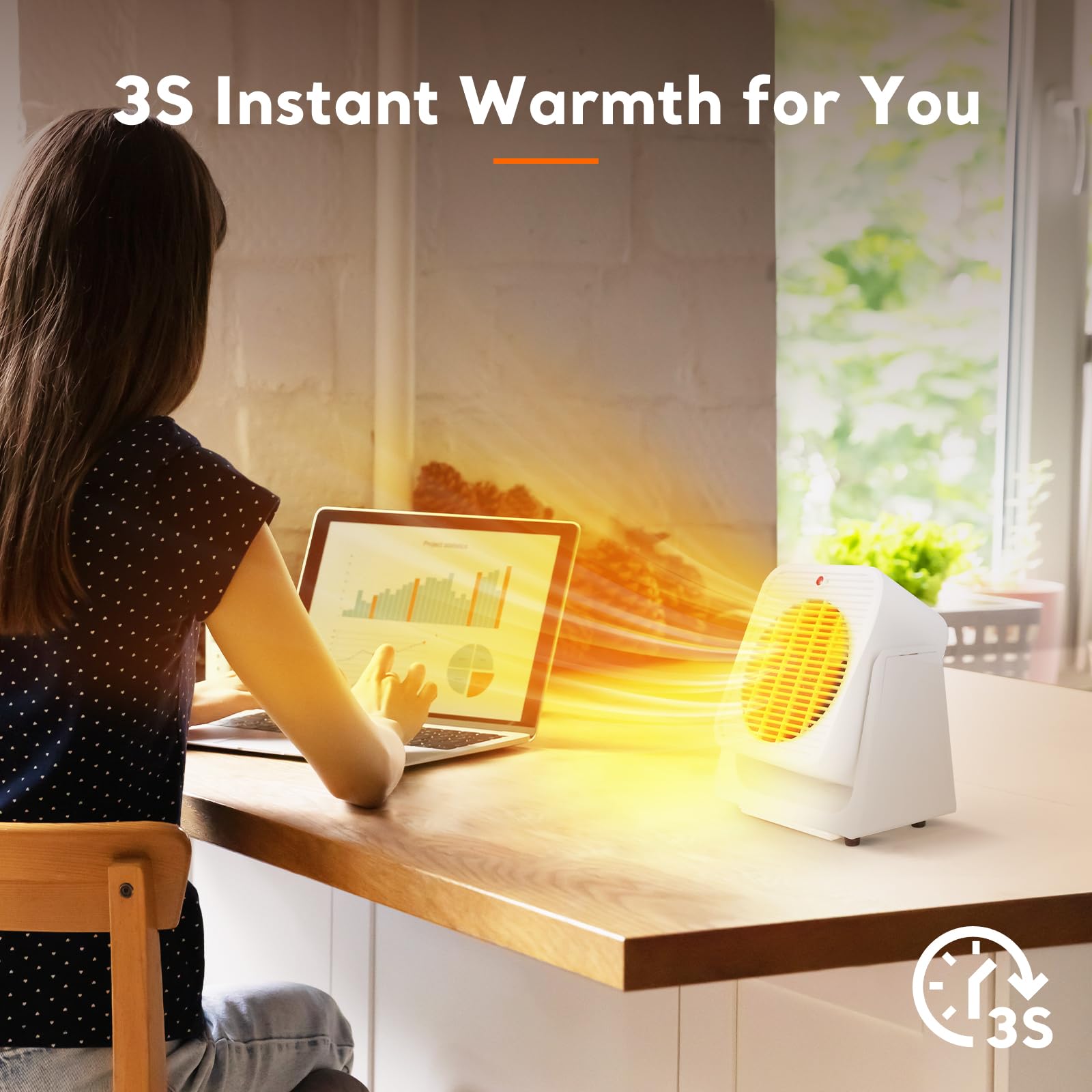 Heater And Fan Combo For Desk, 2 In 1 Heater Fan W/Fast Heating & Fan Modes, 45 Adjustable Angle, Overheated & Tip Over Protecti