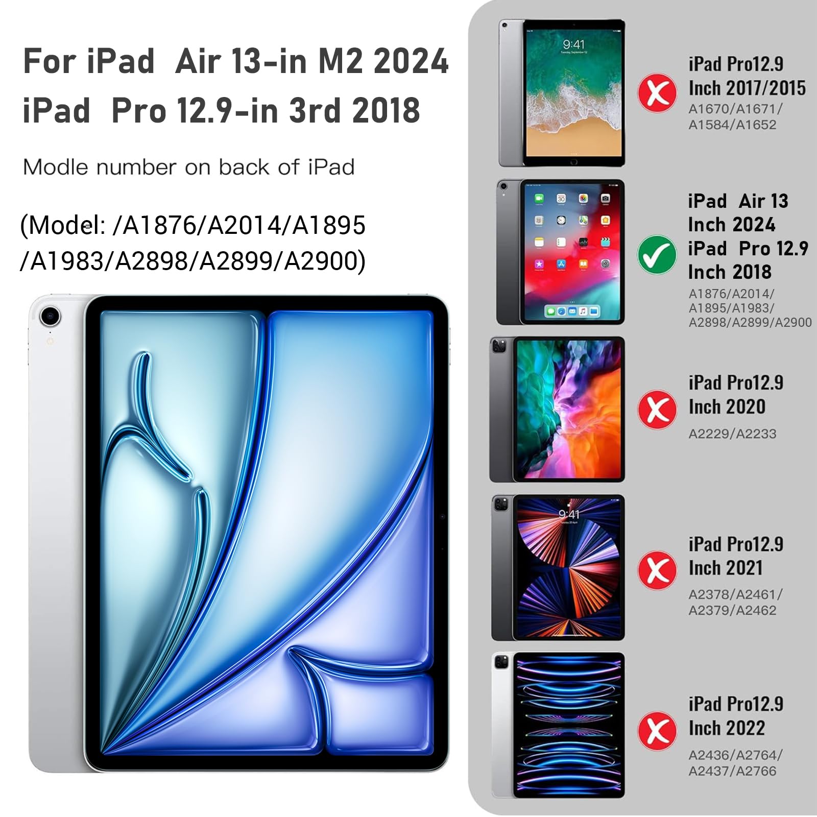 Ztotopcases For Ipad Air 13 Inch M2 2024 Case/Ipad Pro 12.9 3Rd Generation 2018 With Pencil Holder, Lightweight Slim Soft Tpu Ba