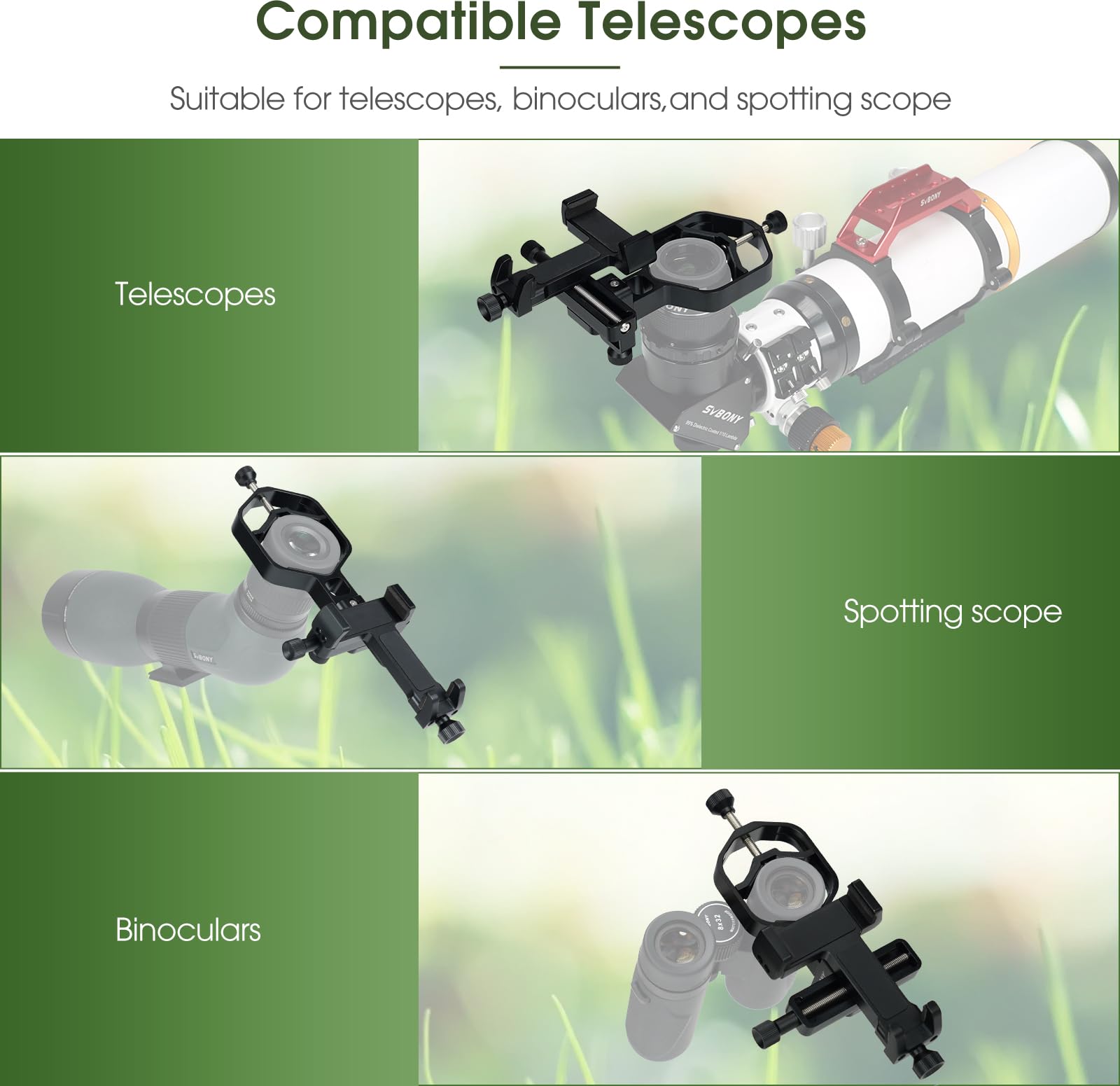 Svbony Sv214 Pro 3-Axis Universal Smartphone Adapter, Support 44 To 64Mm Eyepiece Diameter, Digiscoping Adapter With Remote Cont