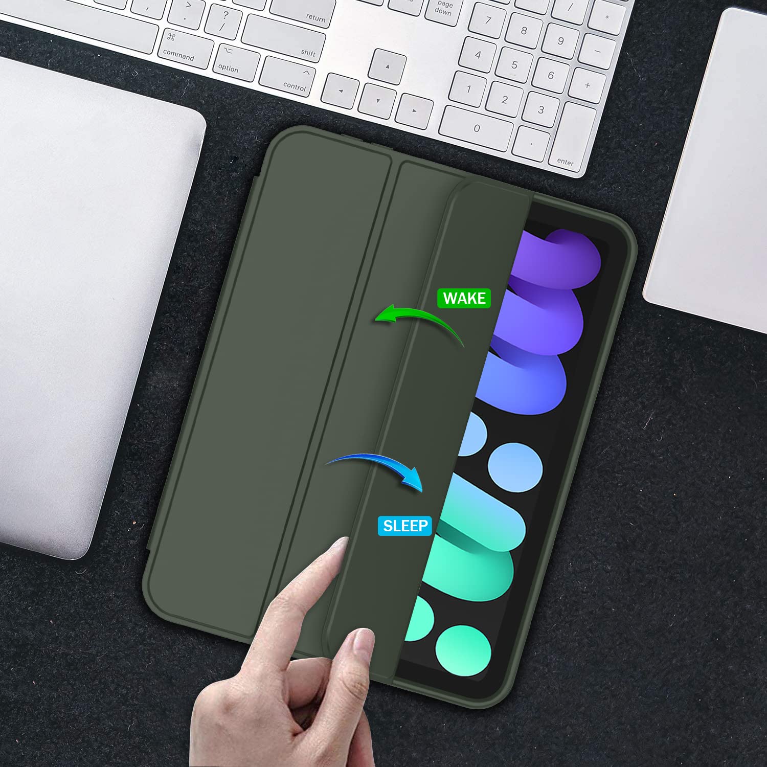 Imieet Ipad Mini 7 Case 2024 (A17 Pro), Ipad Mini 6 Case (8.3 Inch,2021 Model), Ipad Mini 7Th/6Th Generation Case With Pencil Holder, Trifold Stand Smart Case With Soft Tpu Back,Dark Green