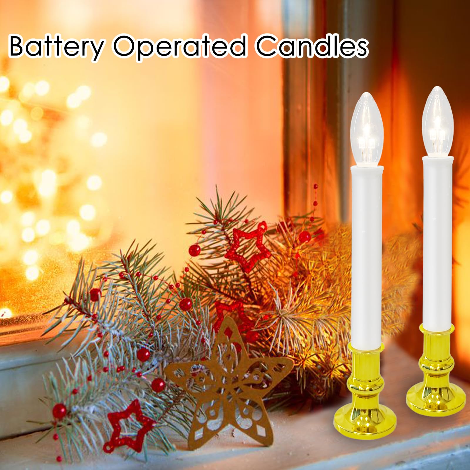 Sunsgne Battery Operated Window Candles, 4 Pack Christmas Window Candles Battery Operated With Auto Timer, Flameless Candles Bat