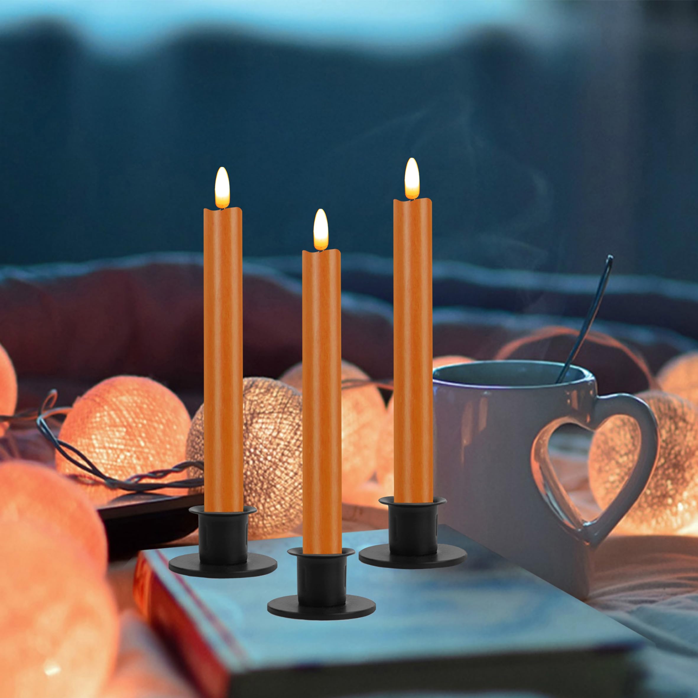 Cvhomedeco. Real Wax Flameless Taper Candles With 10 Key Remote, Battery Operated Led Flickering 3D Wick Light Window Candles Ho