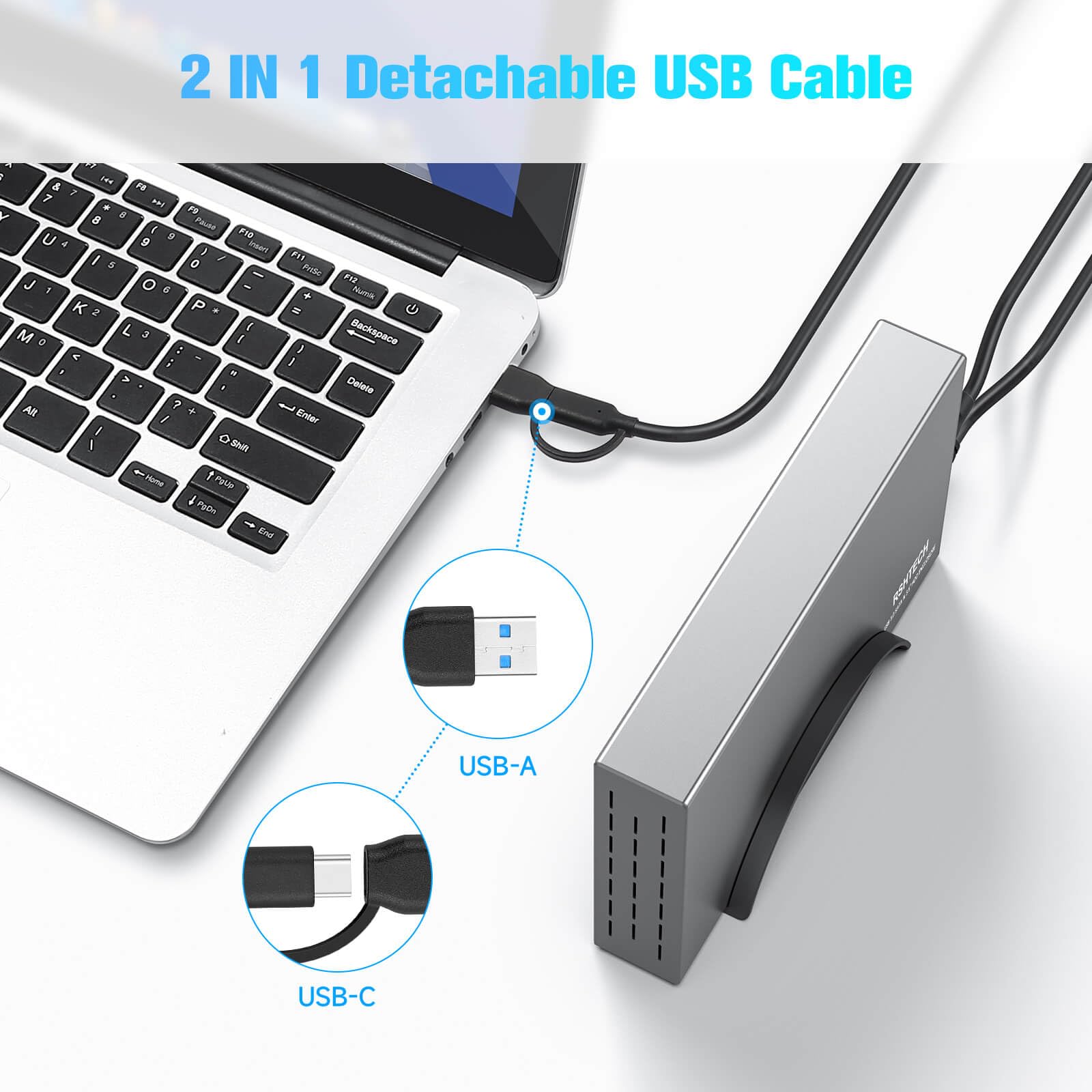 Rshtech Hard Drive Enclosure Upgraded Version 3.5'' Aluminum Usb C To Sata External Hard Drive Dock Case For 3.5 Inch Hdd & Ssd