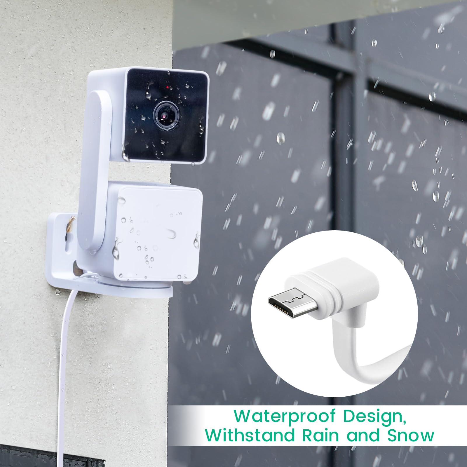 Yeaoi 30 Ft Usb Extension Cable With Power Adapter For Wyze Cam Pan V3 Outdoor Camera, Micro Usb 90 Degree Charging Cord, White