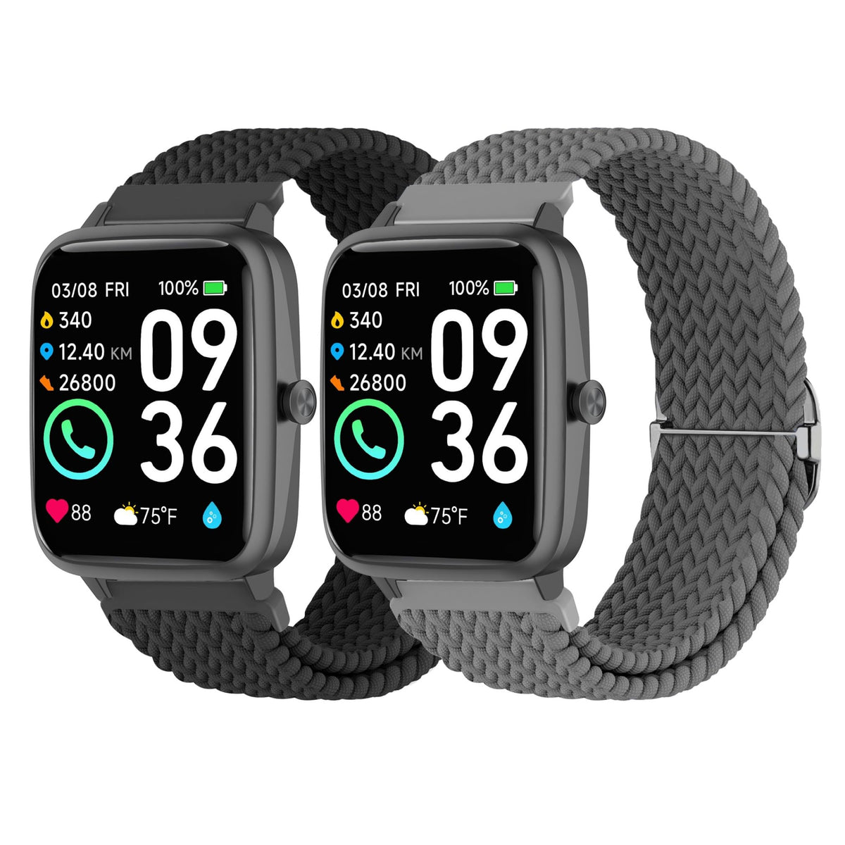 2 Pack Braided Elastic Bands Compatible With Woneligo/Fitpolo Smart Watch Idw13, Loop Soft Nylon Straps For Fitvii H56/Enomir Id