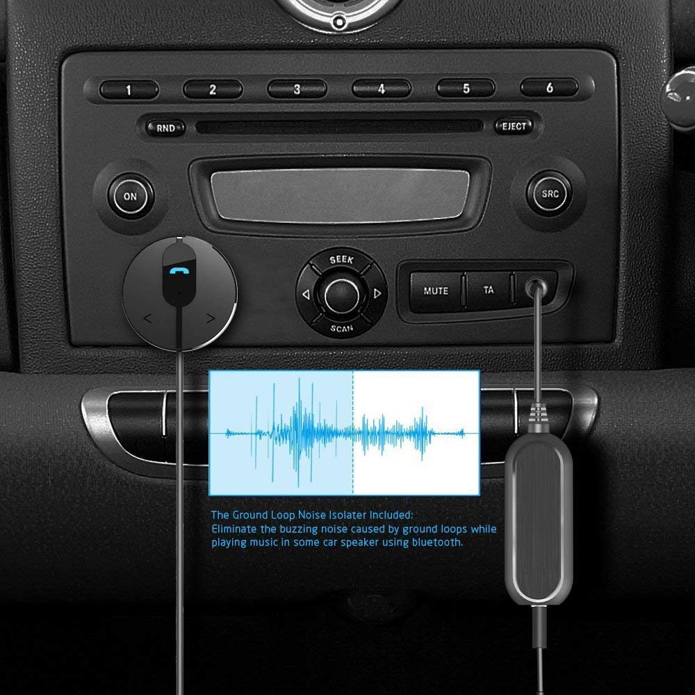 Besign Bk01 Bluetooth Car Kit, Wireless Receiver For Handsfree Talking And Music Streaming With Ground Loop Noise Isolator For C