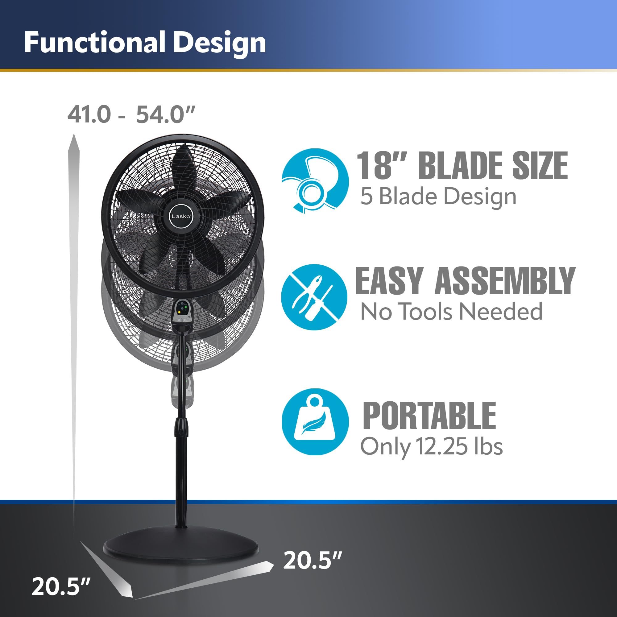 Lasko Oscillating Cyclone Pedestal Fan, Adjustable Height, Timer, Remote Control, 3 Speeds, For Bedroom, Living Room, Home Offic