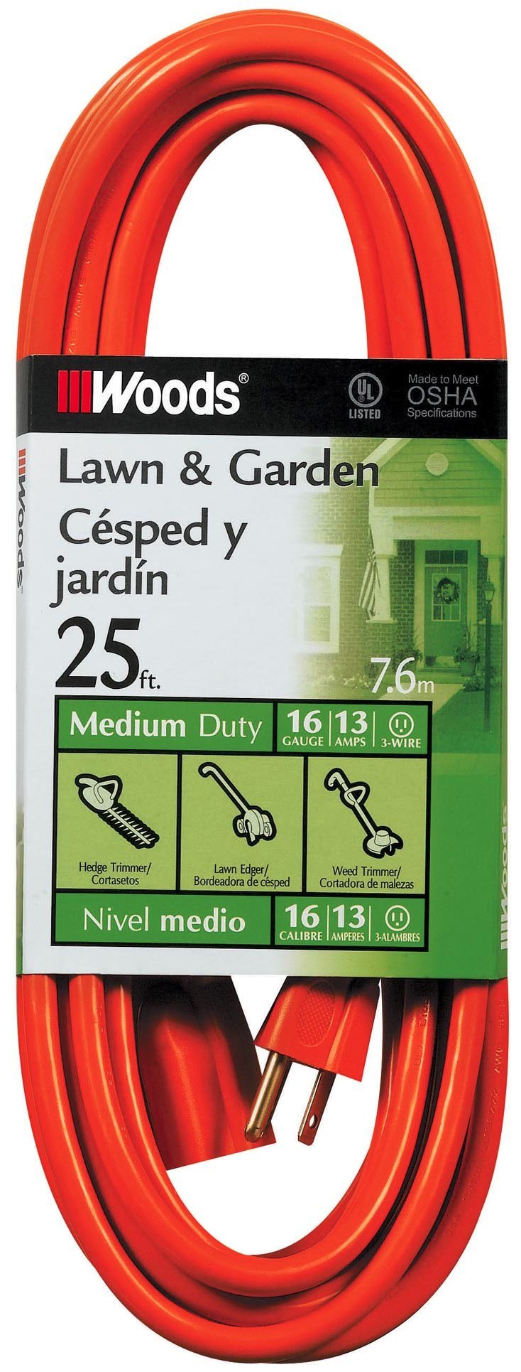 Woods Light Duty Extension Cord, 25Ft, 16 Gauge, 3 Conductor, General Purpose Extension Cord, Sjtw, Orange, 267