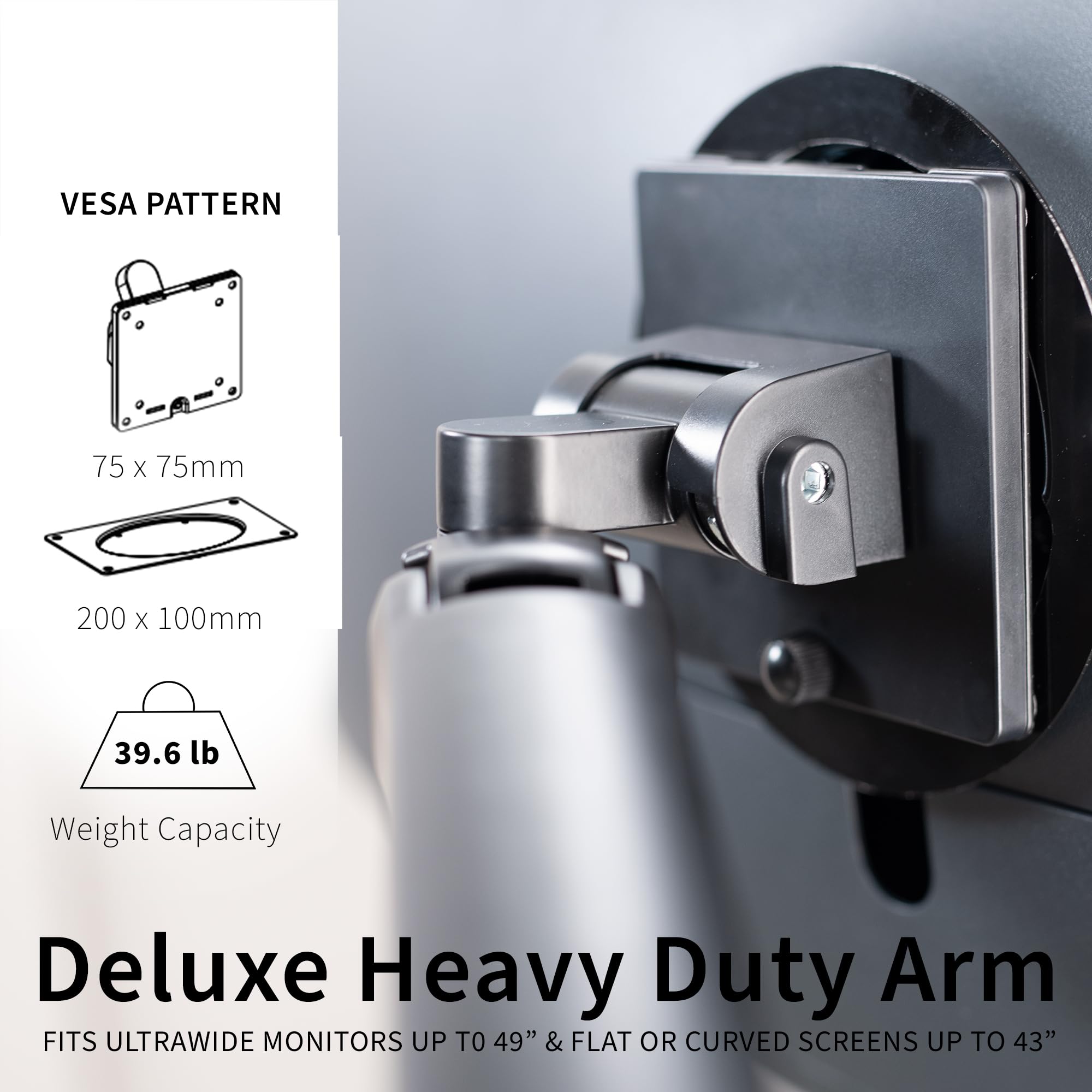 VIVO Aluminum Ultrawide Monitor Stand, Classic + USB, Fits up to 49 inch Screens, Single Articulating Pneumatic Arm, USB Ports, C Clamp and Grommet Desk Mount, Max VESA 200x100, Black, STAND V100HU