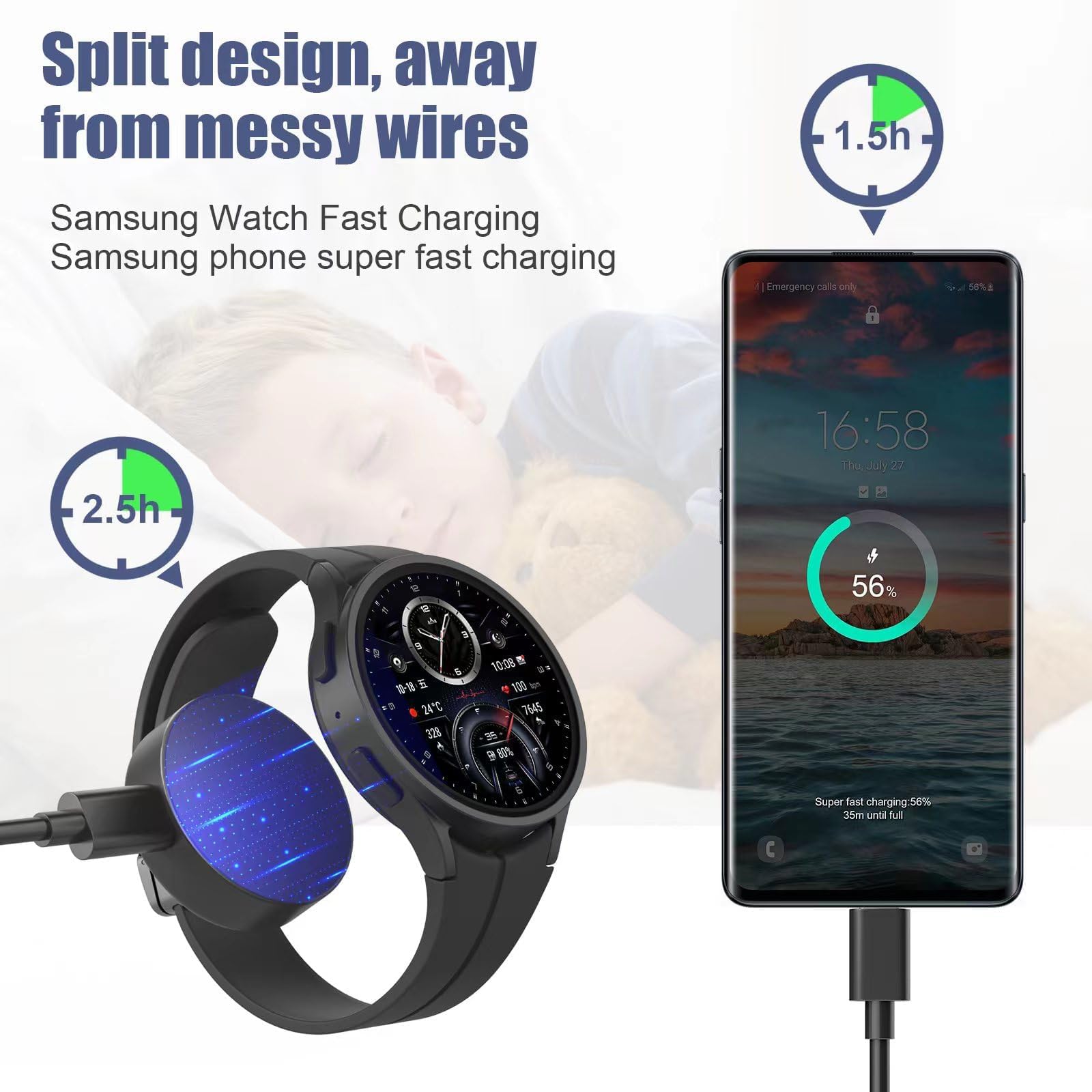 Galaxy Watch Charger,Usb-C Cable, 25W Super Fast Charger Compatible With Galaxy Watch 8/7/6/6 Classic/5 Pro/5/4/4 Classic And Ga