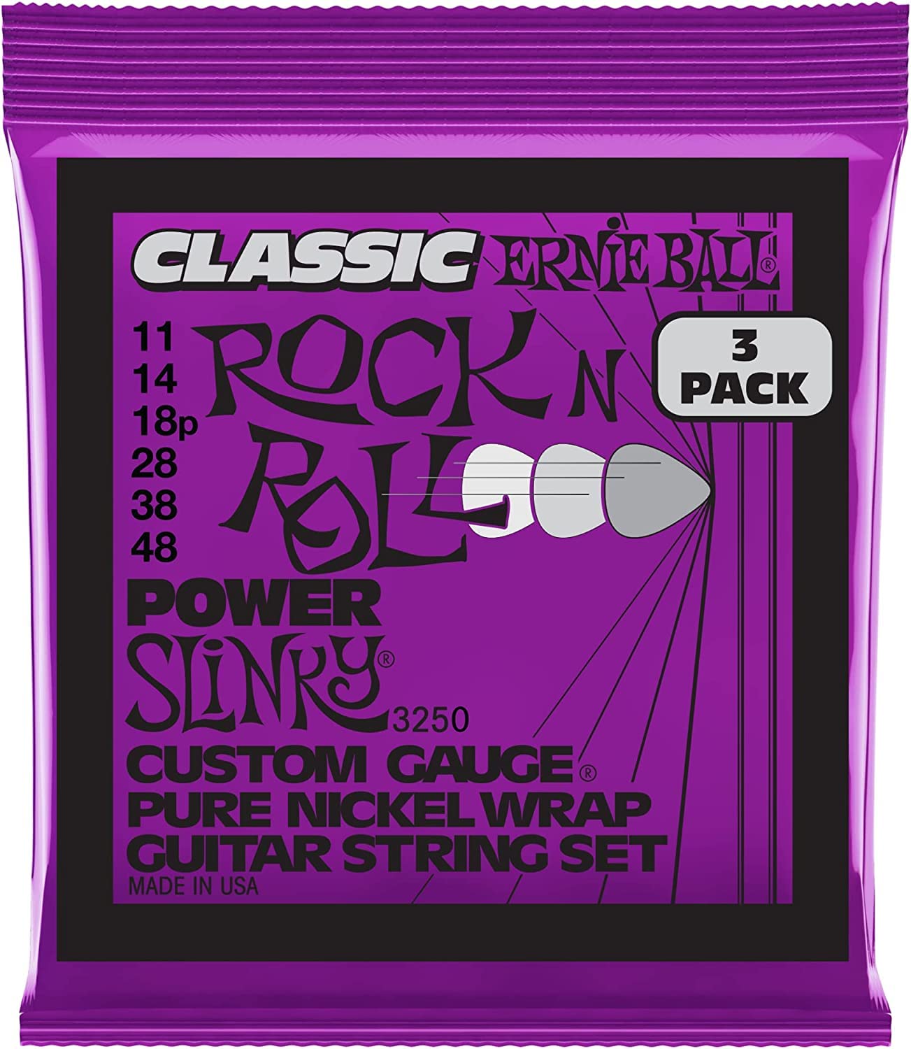 Ernie Ball Regular Slinky Classic Pure Nickel Electric Guitar Strings 3 Pack, 10 46 Gauge (P03251)