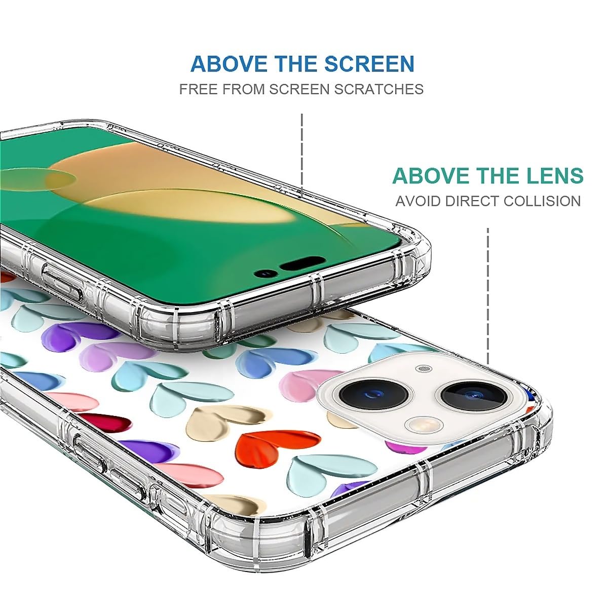 Tamefox Case Compatible With Clear Iphone 14 Plus,Oil Painted Heart Slim-Fit Shock-Resistant Raised Bezel Camera Protection Desi