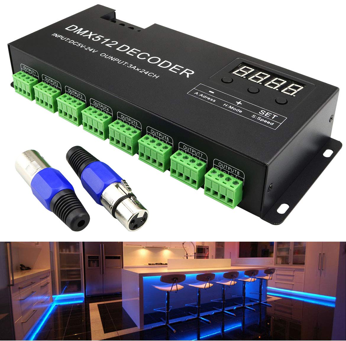 Azimom 24 Channel Dmx Decoder Controller With Digital Display Dc5V-24V 3A/Ch Rgb Dmx512 Led Controller Tape Strip Light Decoder 