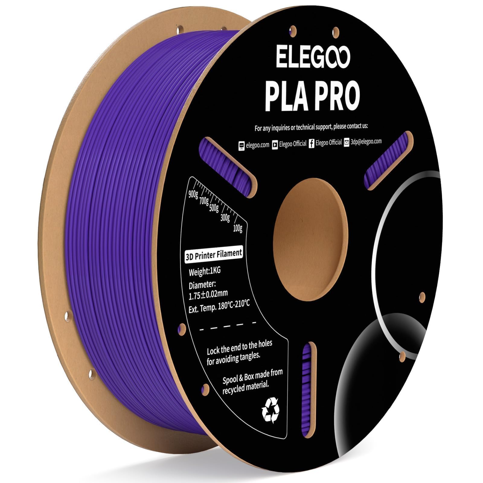 ELEGOO PLA PRO Filament 1.75mm Purple 1KG, 30-250mm/s Printing Speed Improved Rigidity 3D Printer Filament Dimensional Accuracy 