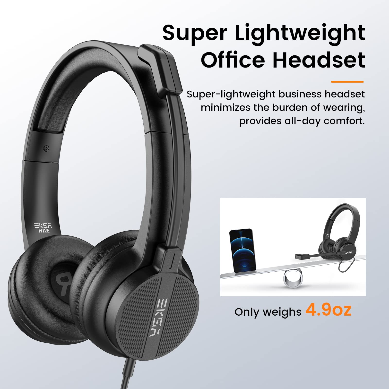Headsets With Microphone For Laptop, 3.5Mm Wired Computer Headset Super Lightweight Noise Cancelling Headphones With In Line Con