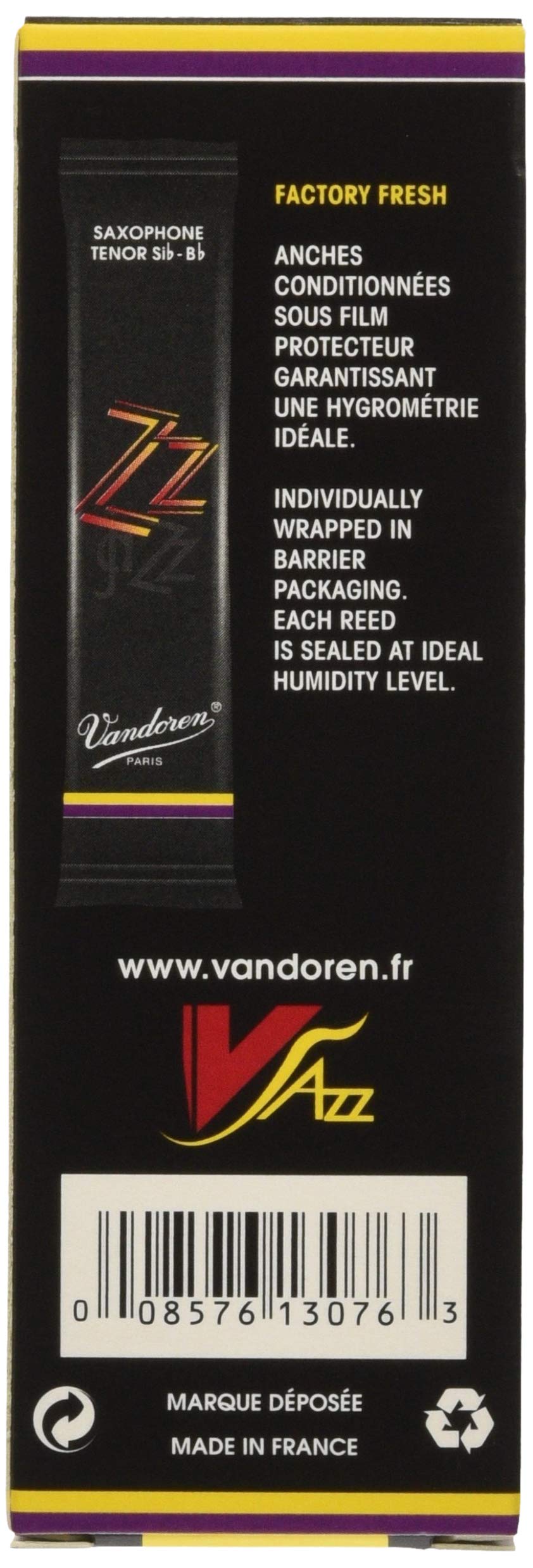 Vandoren Sr4235 Tenor Sax Zz Reeds Strength 3.5; Box Of 5, Black