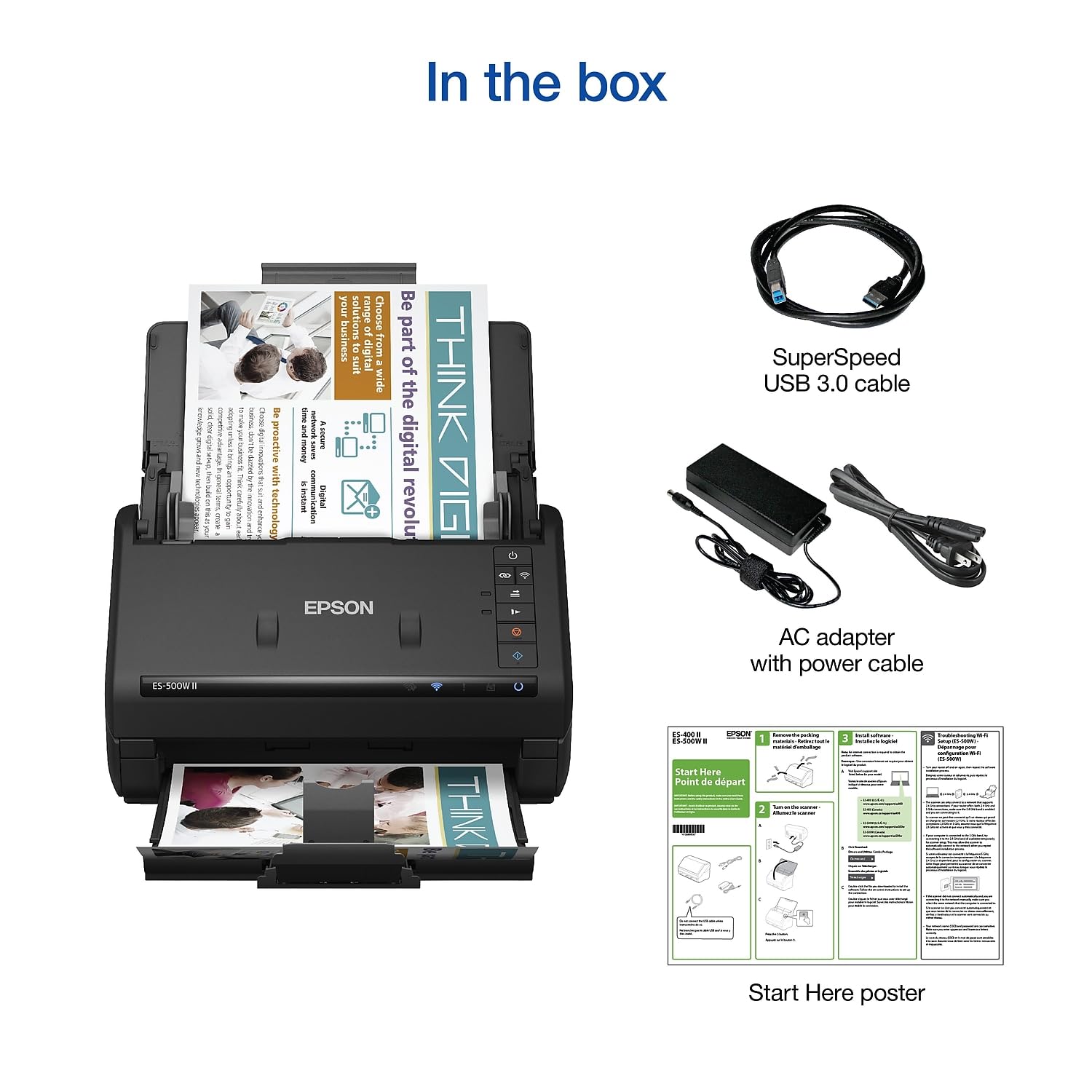 Epson Workforce Es 500W Ii Wireless Color Duplex Desktop Document Scanner For Pc And Mac, With Auto Document Feeder (Adf) And Sc