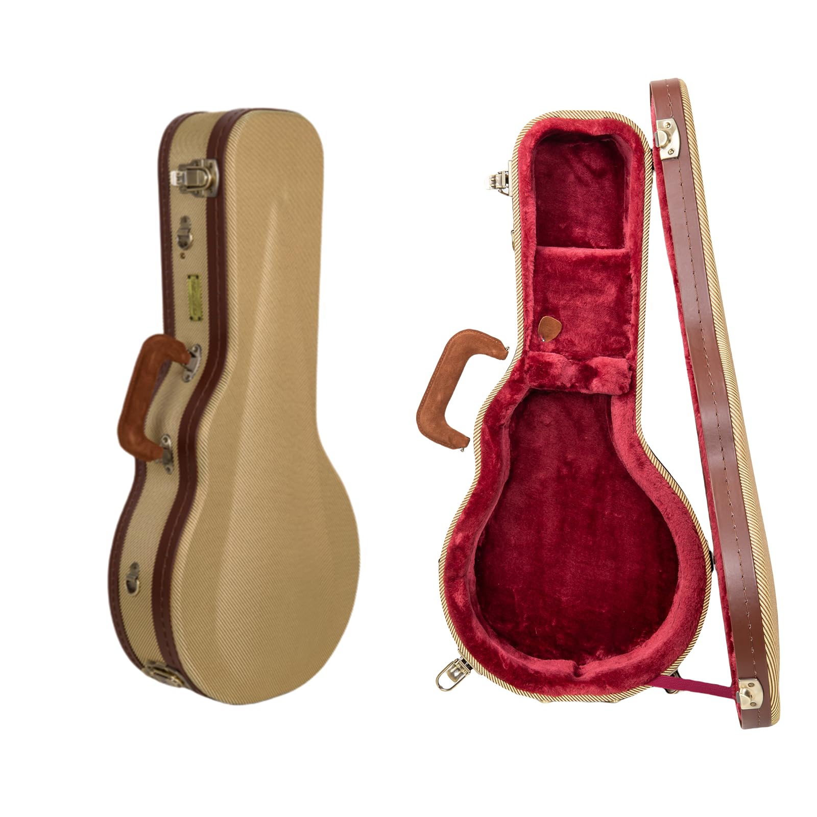 Crossrock Master Series F-Style Mandolin Case | Classic Fabric Tweed Exterior, Re-Engineered Wooden Shell, Leather Handle, Backp