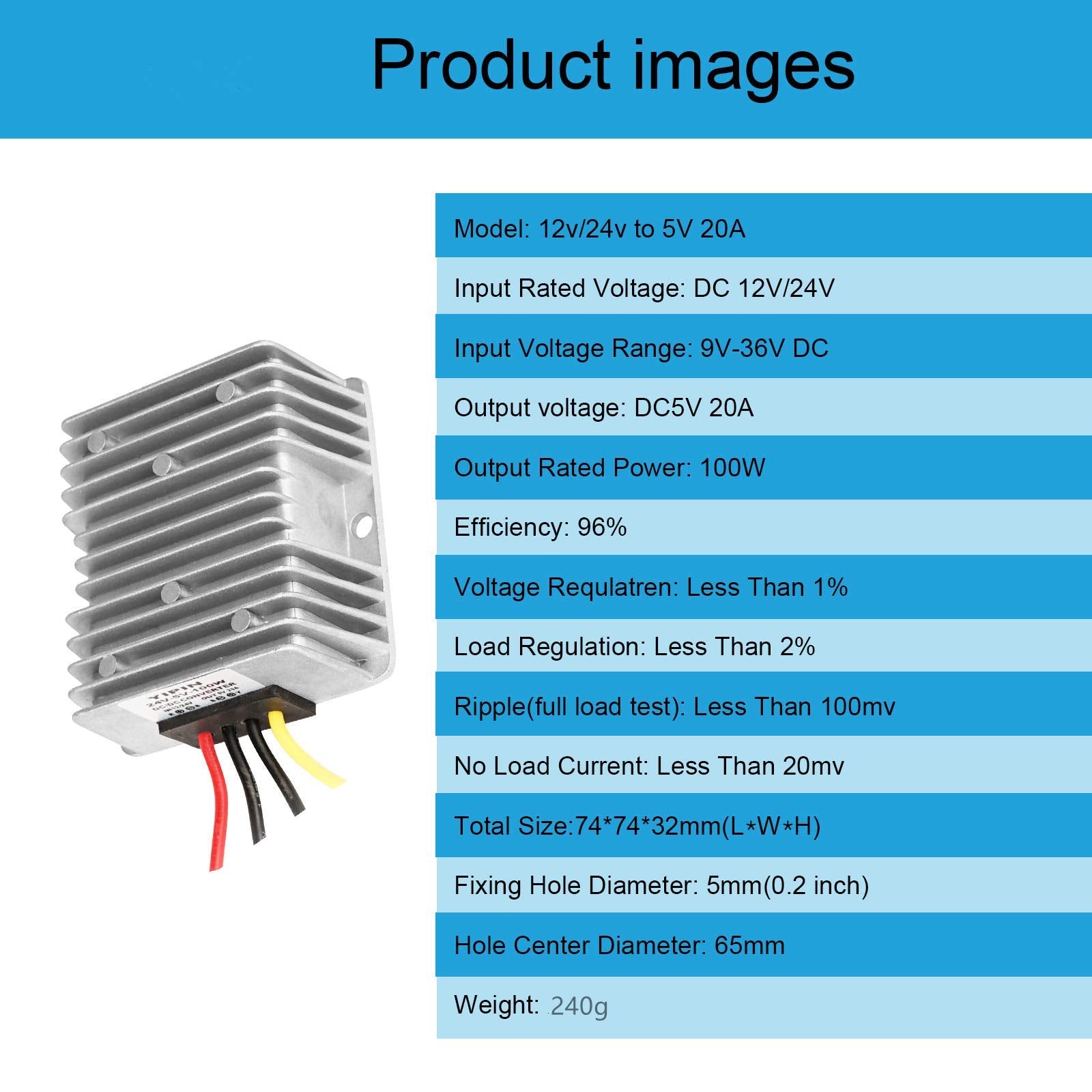Dc Voltage Regulator Buck Converter Dc 12V 24V Step Down To 5V 20A 100W Reducer Stabilized Power Supply Converter Waterproof Mod