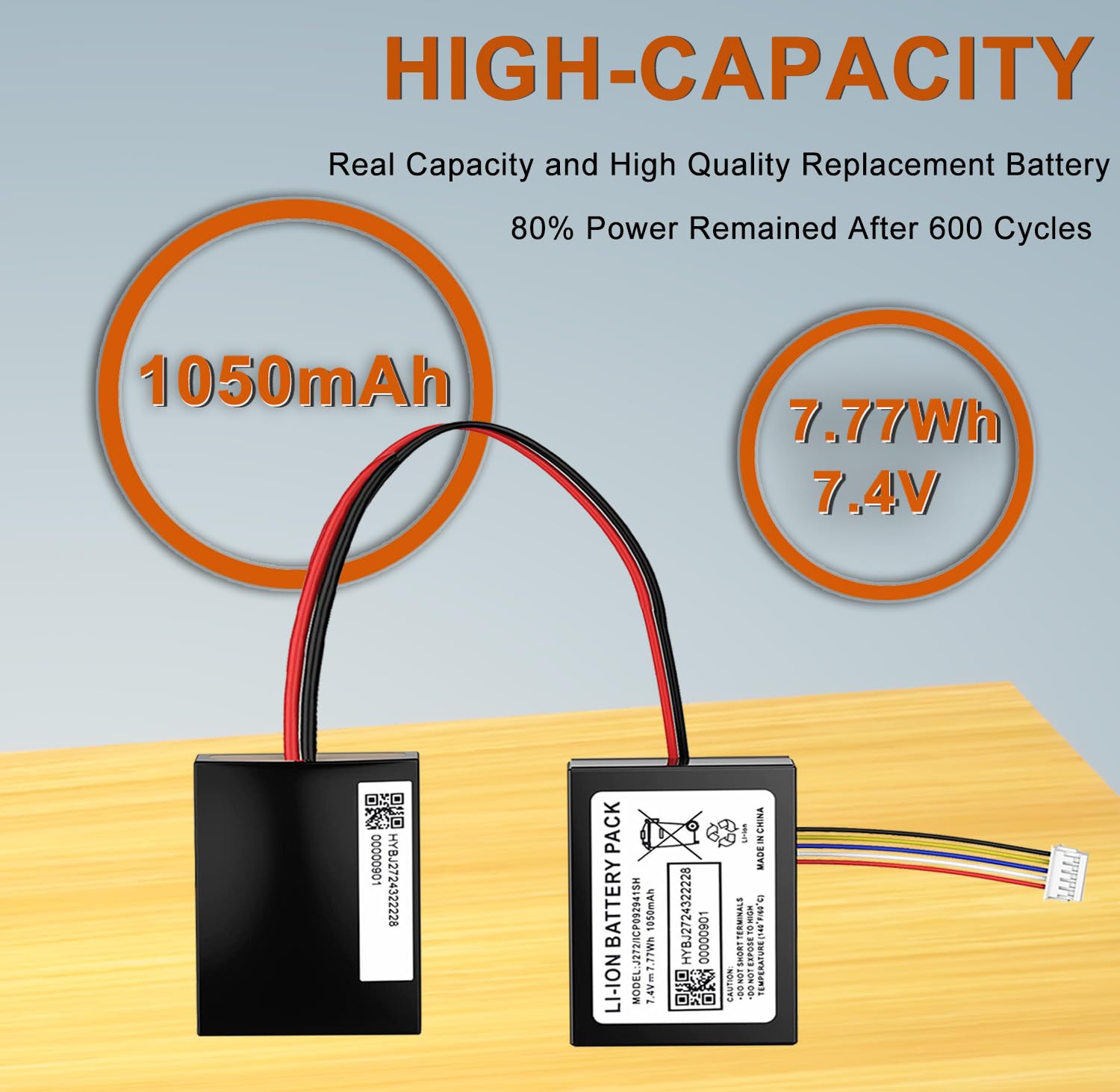 Hixon Replacement Battery For Beats Pill 2.0,Specially Designed 7.4V 1050Mah Li Ion Battery, Built In Intelligent Ic, Fits J272/