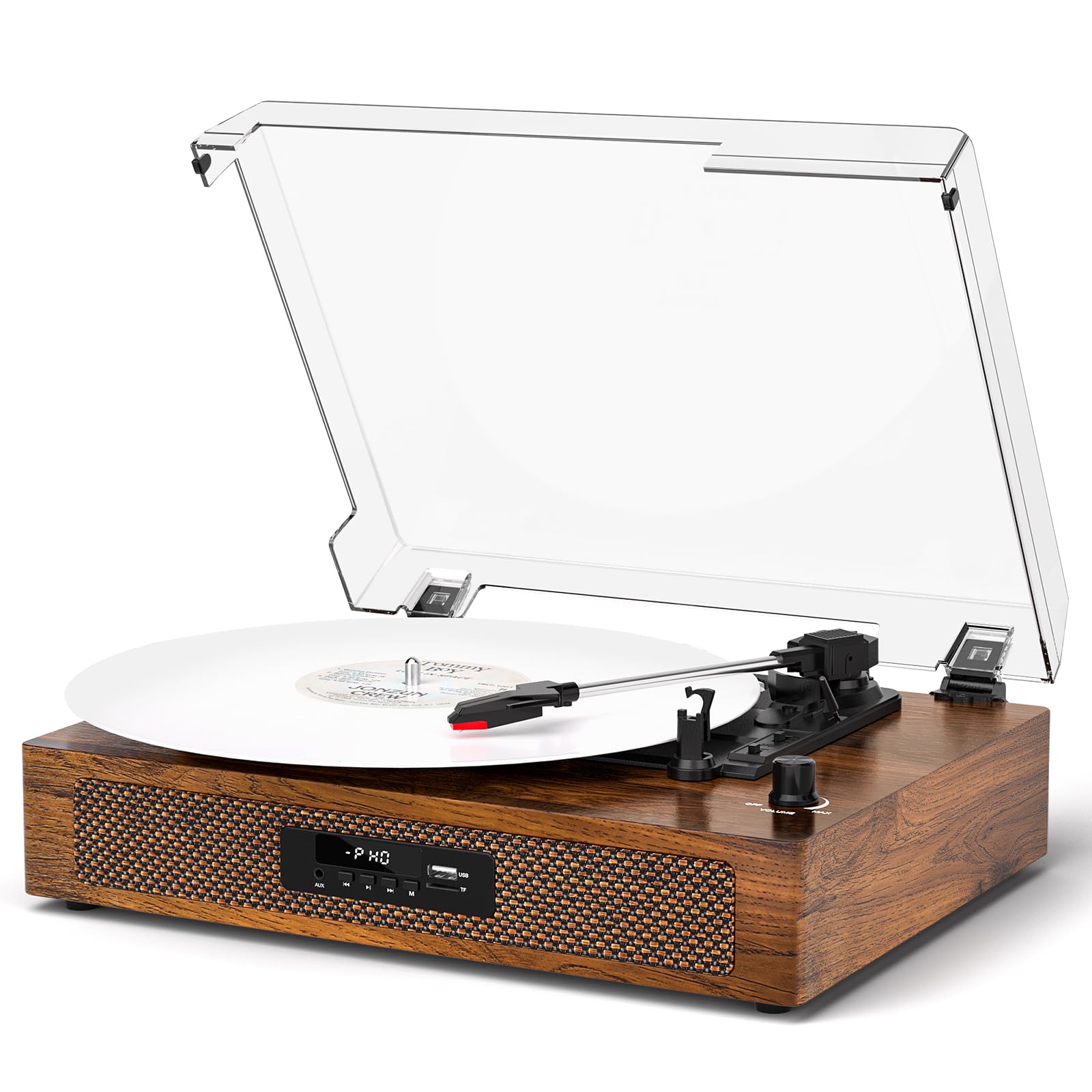 Vinyl Record Player Extended Size with Bluetooth Playback, Built-in Speakers, USB Recording, LED Display, 3-Speed Belt Drive Tur