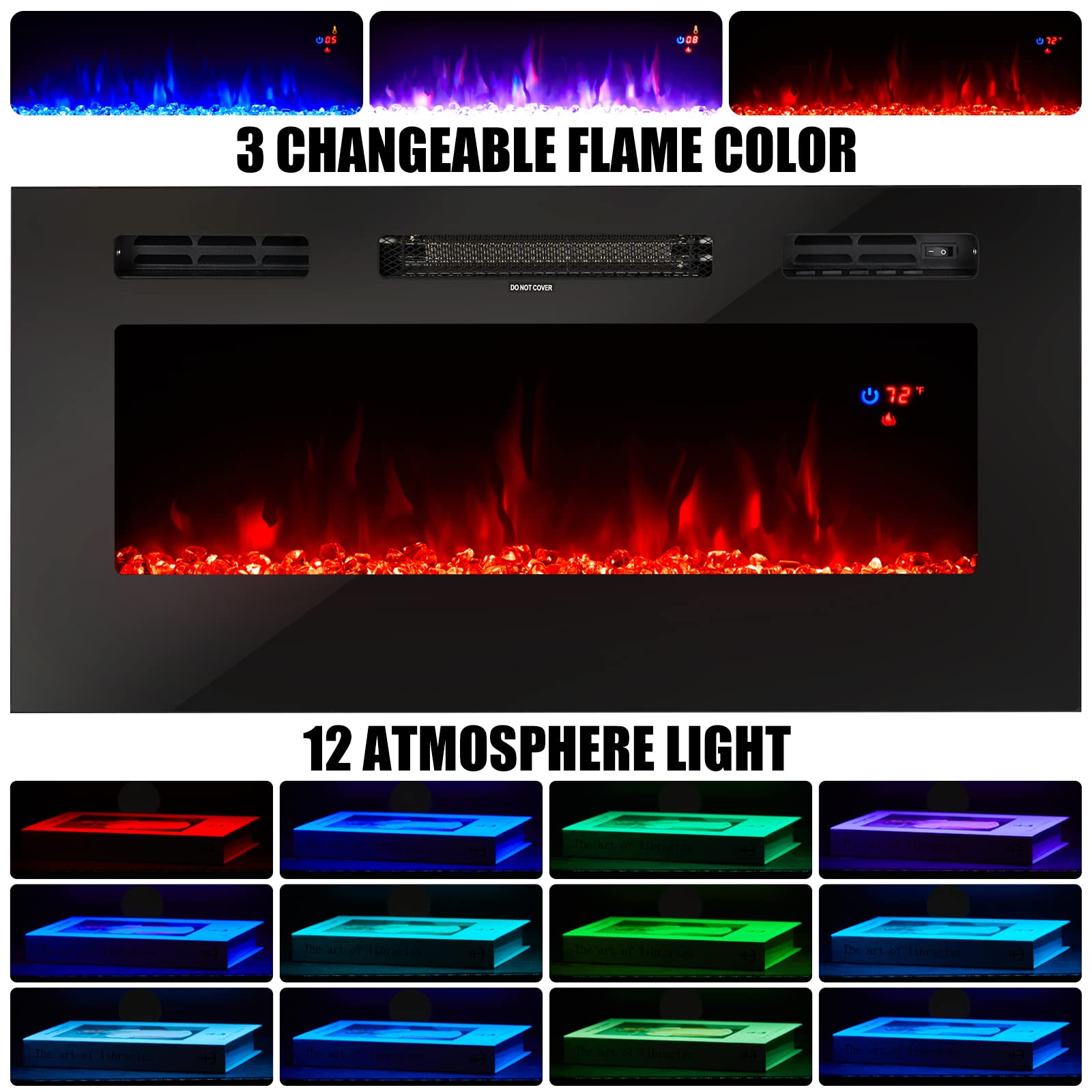 Amerlife Tv Stand With Fireplace, Led Light Entertainment Center With 36'' Electric Fireplace, 70'' Modern Wood Entertainment St