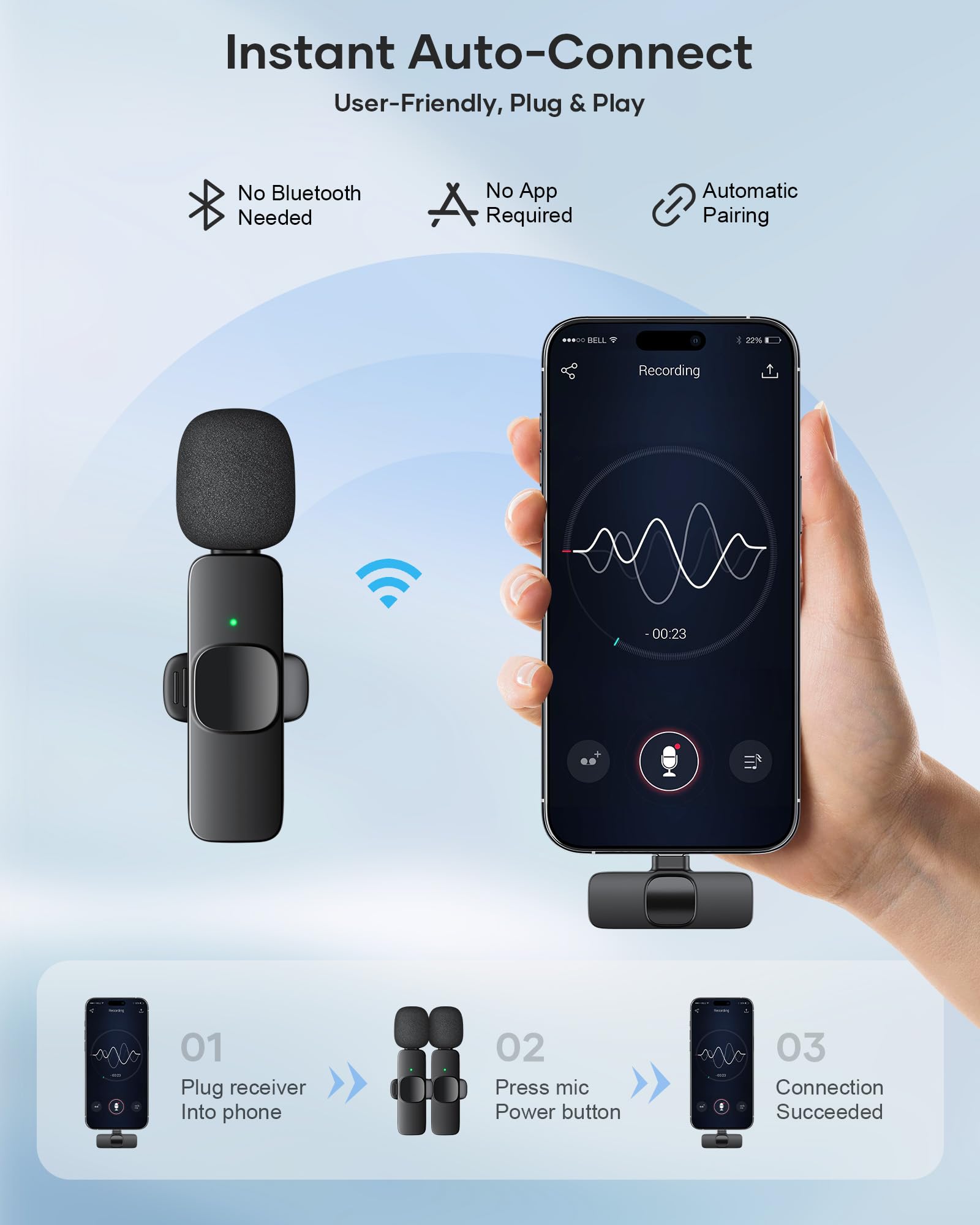 Kukiho 2 Pack Wireless Lavalier Microphone For Iphone Ipad And Android Phone, Lapel Mic Plug And Play Wireless Mic Noise Reducti