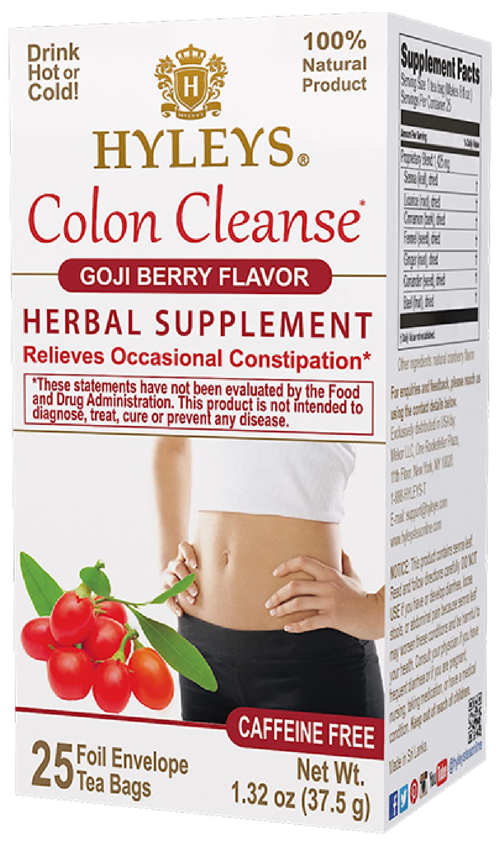 Hyleys Tea Wellness Colon Cleanse Goji Berry   25 Tea Bags, 1 Pack