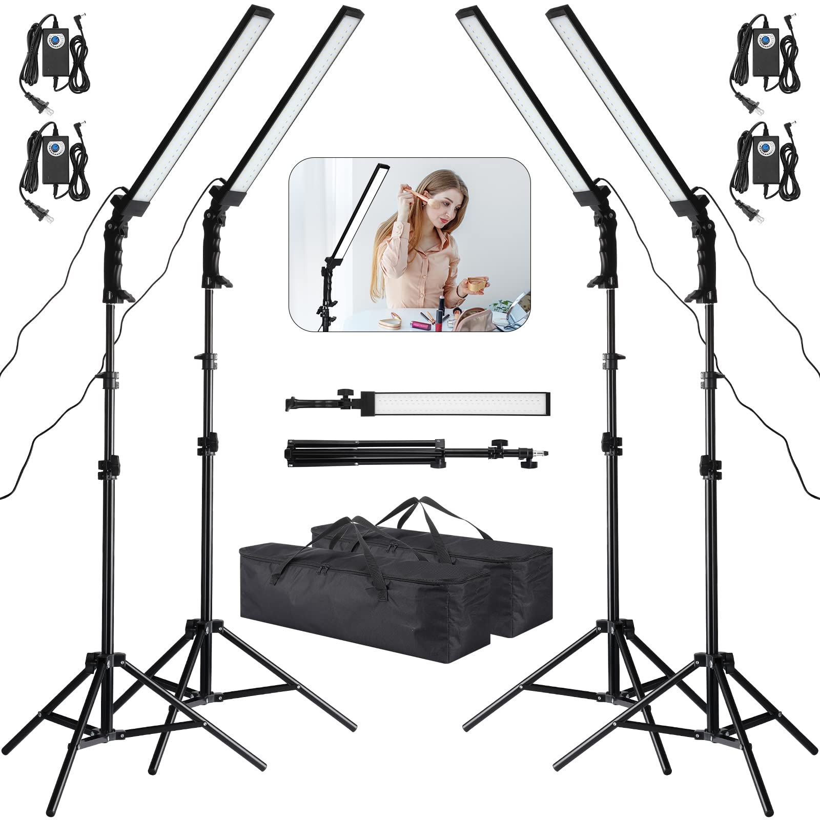 Xuhal 4 Pack Led Photography Lighting Stick Kit Adjustable Led Video Light With 22 63 Tripod 5500K 90 Beads Photoshoot Fill Ligh