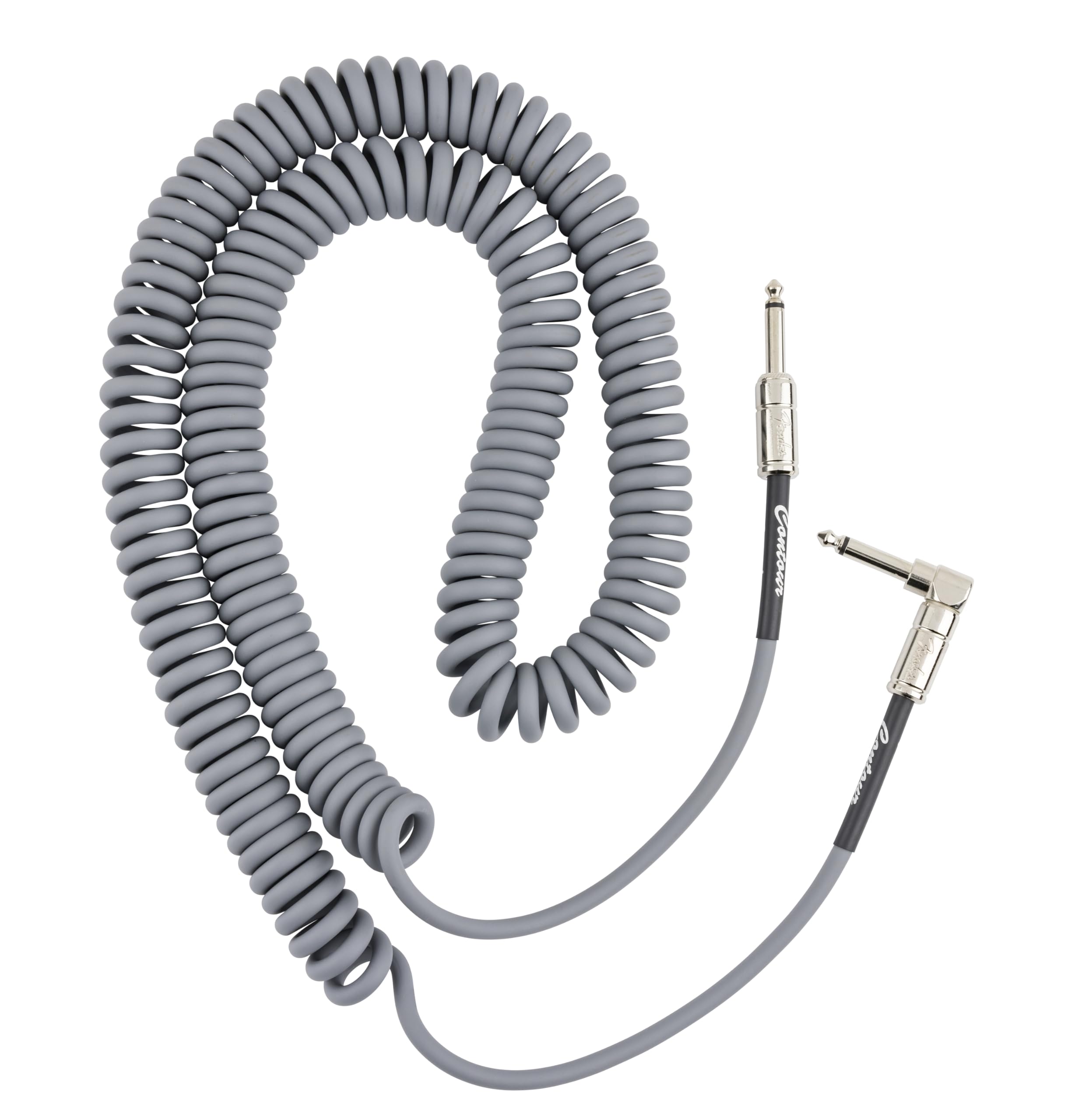 Fender Contour Coiled Instrument Cable, Guitar Accessories, Straight/Angle, Inca Silver, 30 ft