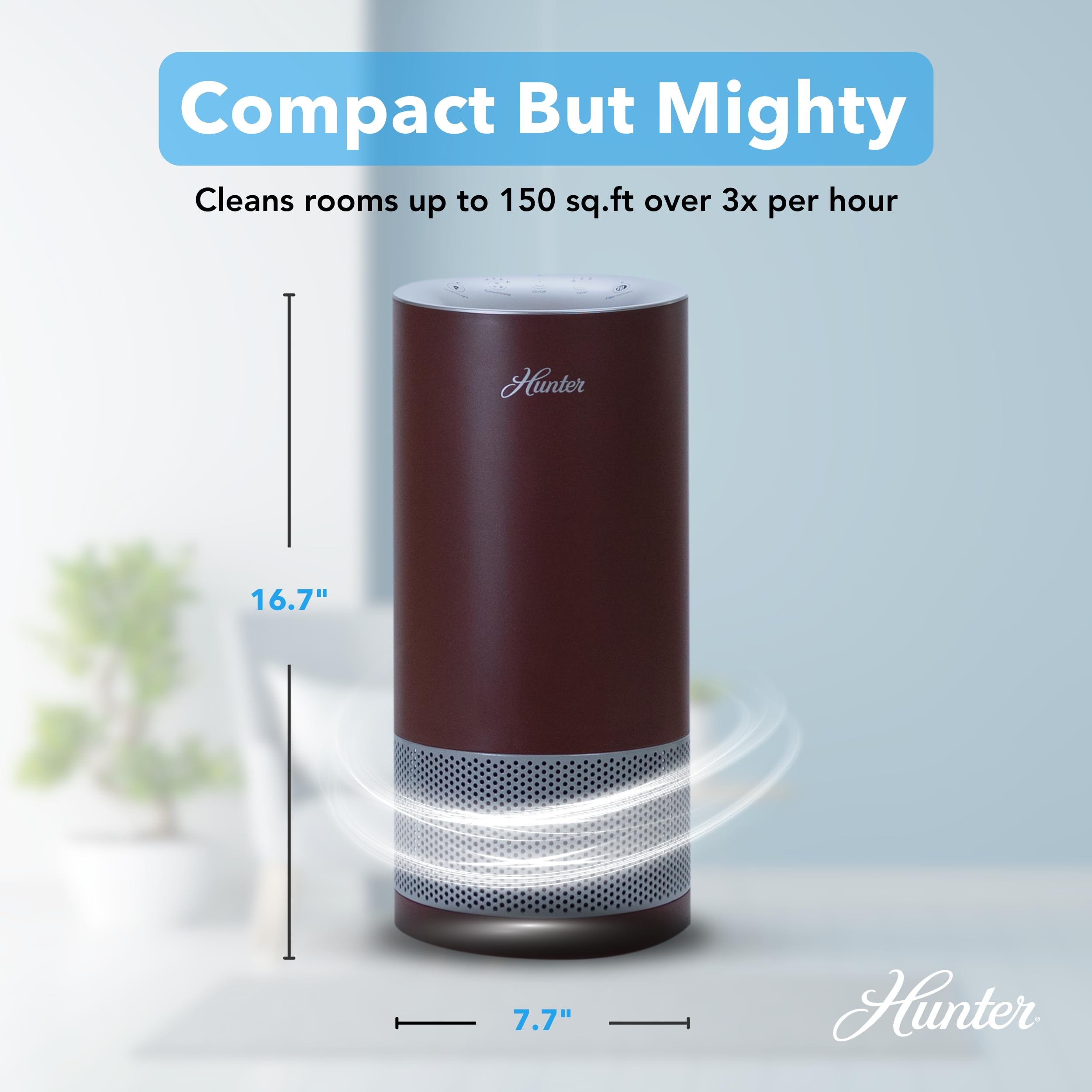 Hunter Hp450Uv Round Air Purifiers For Home, True Hepa Air Purifier Tower For Pets, Odors, Allergens, Smoke, Dust, Vocs. Hepa A