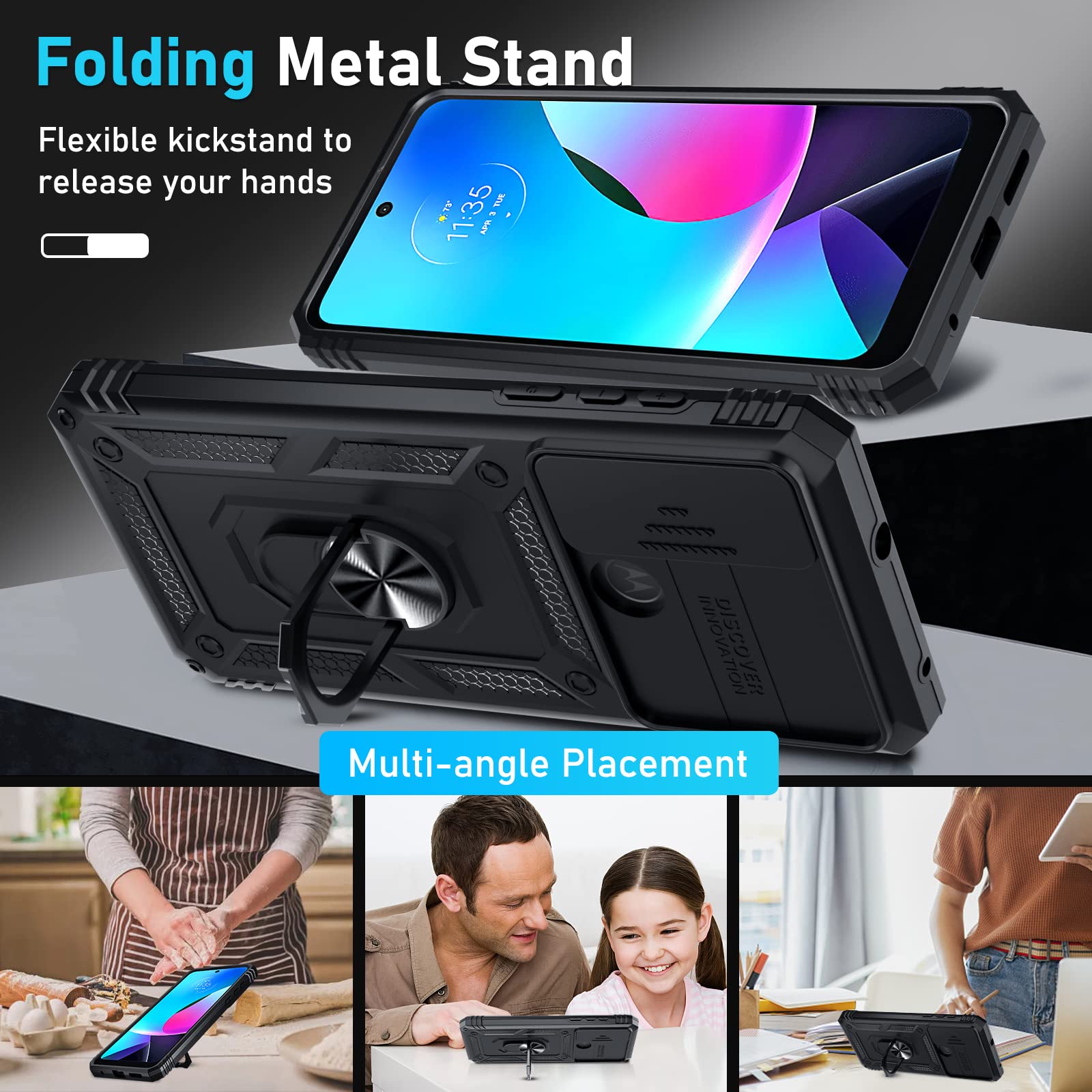 Motorola Moto G Play 2023 Case/Moto G Power 2022 Case,Built In Slide Camera Lens Cover+Screen Protector,Heavy Duty Shockproof Fu