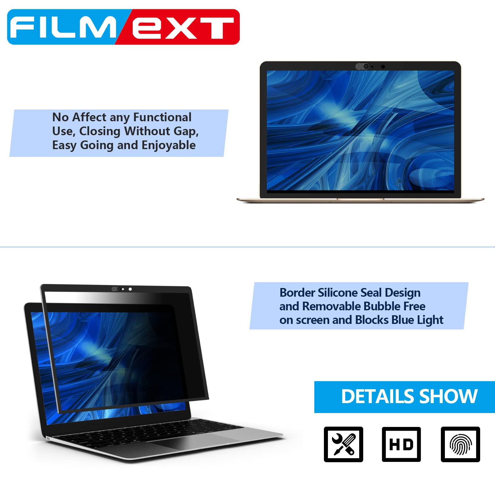 For Macbook Pro 13 Inch,Macbook Air 13.3 Inch Removable Hd Privacy Screen Protector Filters, Bubble Free Design,Webcam Cover Sli