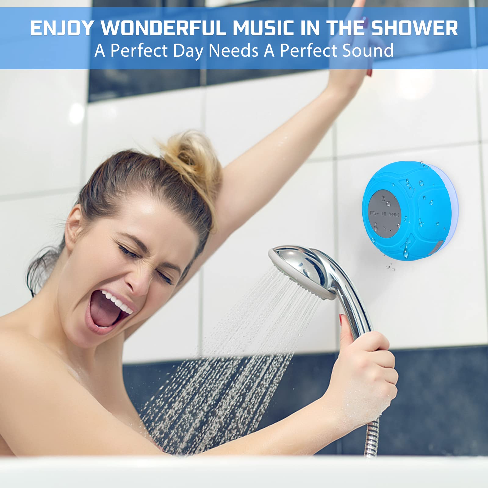 Lukader Waterproof Bluetooth Shower Speaker Portable Wireless Water Resistant Handsfree Speakerphone With Built In Mic