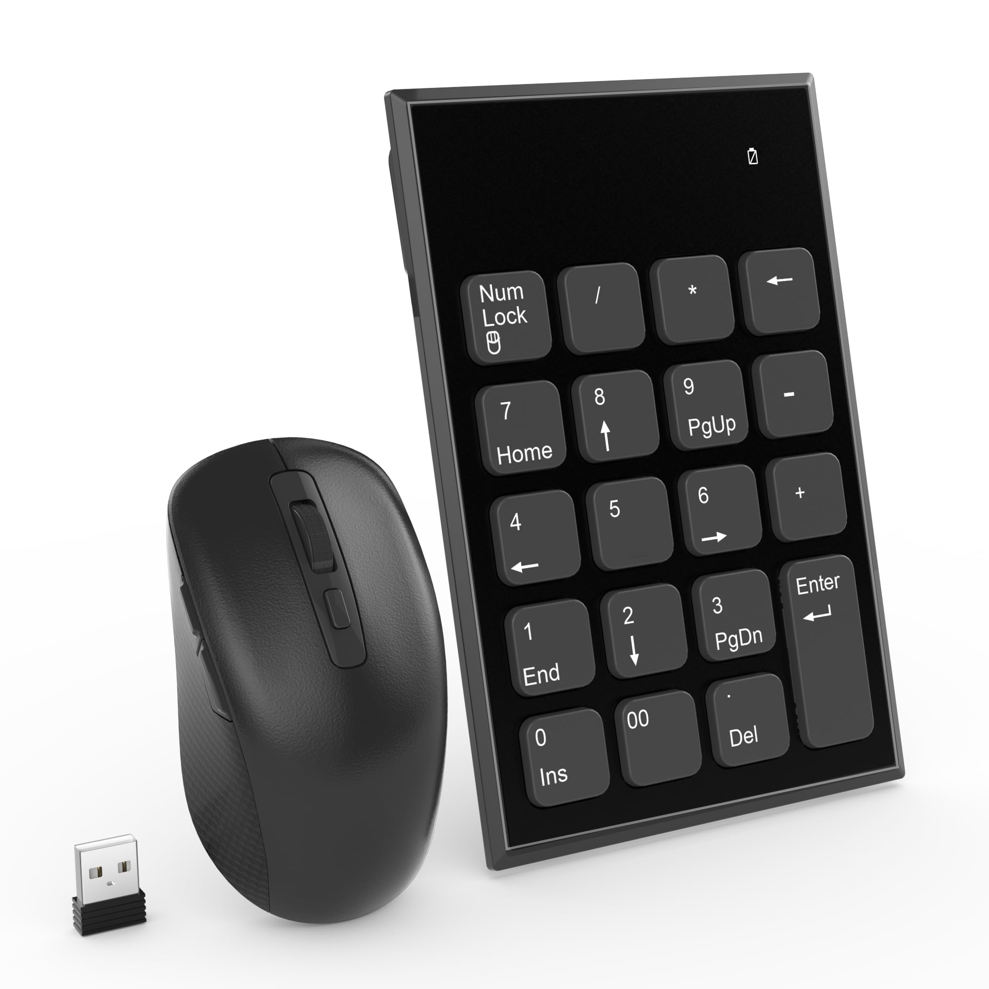Wireless Number Pad And Mouse, 19 Keys Portable Ultra Slim 2.4Ghz 10 Key Usb Keypad And 3 Adjustable Dpi Silent Mouse Set For La