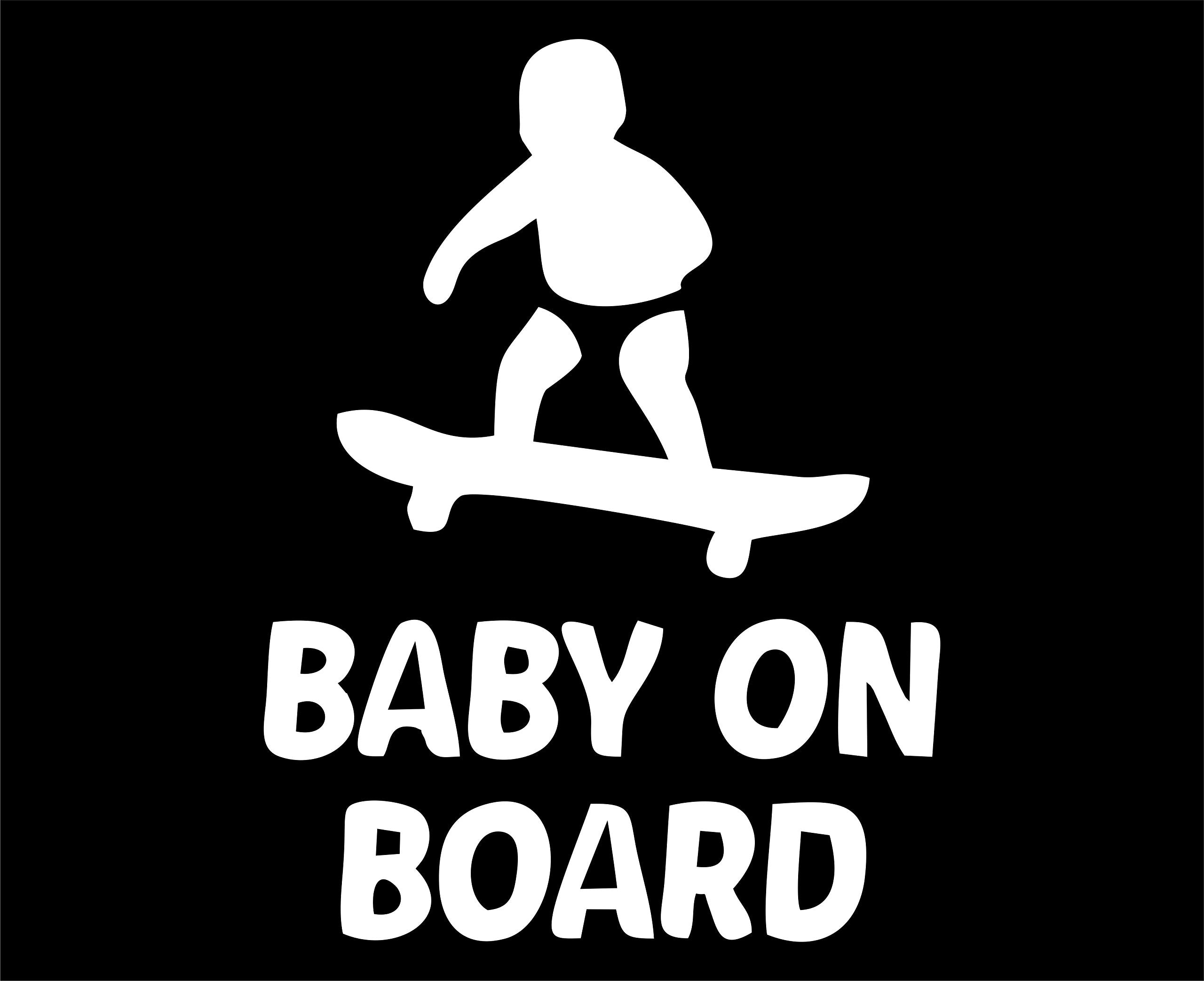 Sweet Tea Decals Baby On Board   Skateboard   3 3/4''X 5''   Vinyl Die Cut Decal/Bumper Sticker For Windows, Trucks, Cars, Lapto