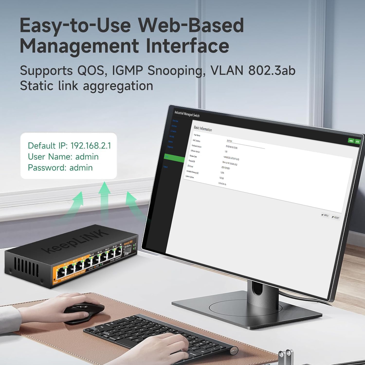 Keeplink 8 Ports 2.5G Switch Smart Web Managed, 8 X 2.5G Base T & 1 X 10G Sfp Slot, Support 802.3Ad Static Aggregation, Qos/Vlan