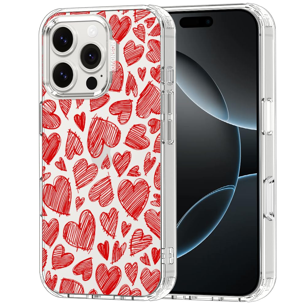 MOSNOVO for iPhone 16 Pro Case, Shockproof Military-Grade Protection 6.6ft Drop Tested, Clear Phone Case for iPhone 16 Pro, Red 