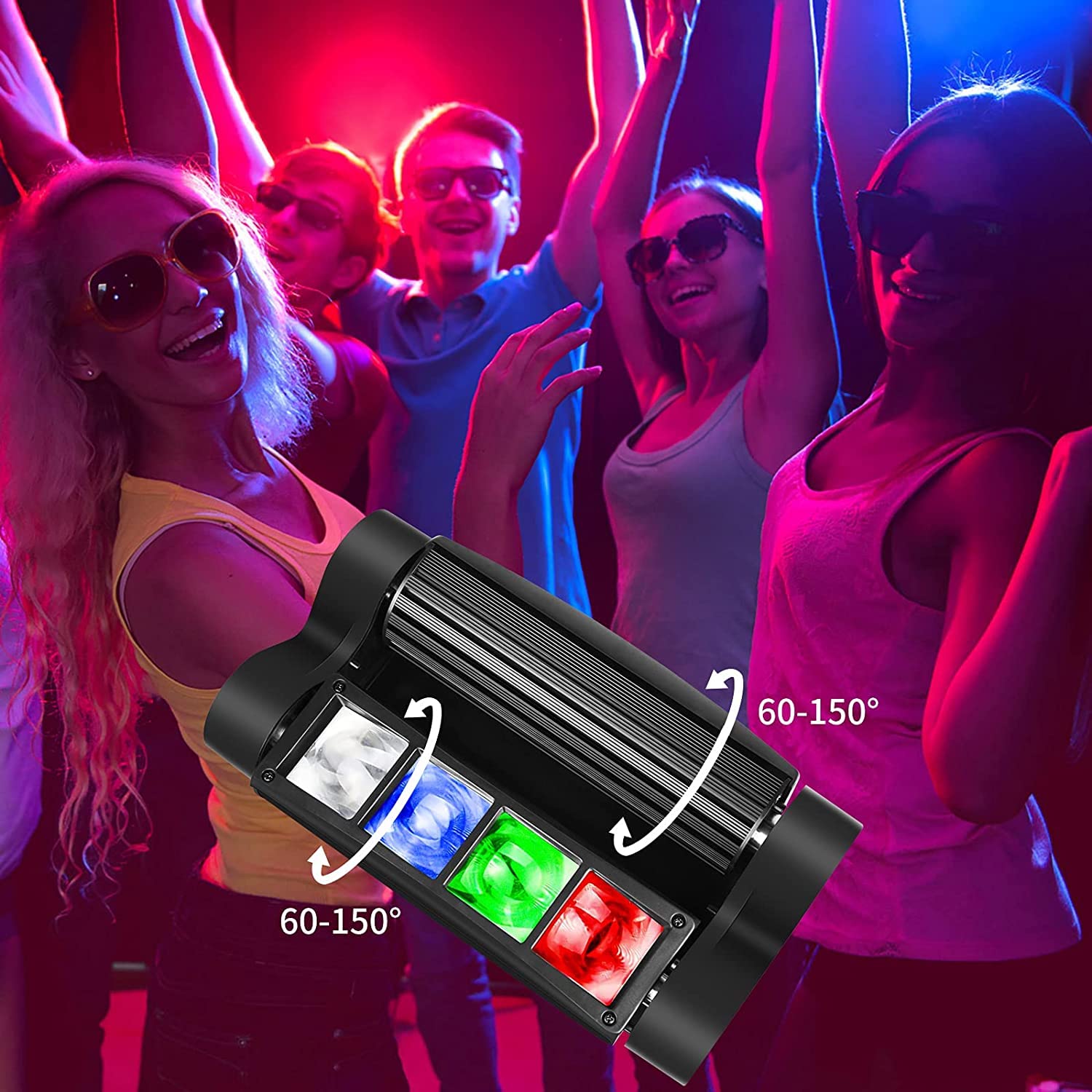 Seven Stars Moving Head Dj Light, 8 Beams Spider Led Stage Light, Master Slave/Dmx/Sound/Auto Control Modes, Rgbw 4 In 1 Spotlig