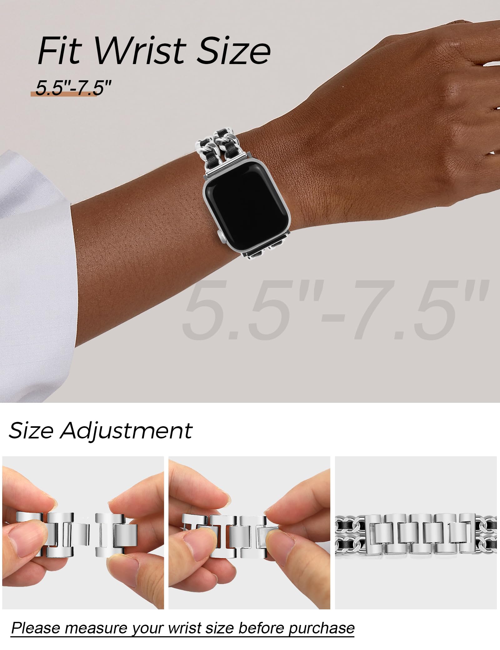 Jr.Dm Silver Watch Bands For Women Compatible With Apple Watch Band Leather 38Mm 40Mm 41Mm 42Mm (S10) Adjustable Metal Band Cowb