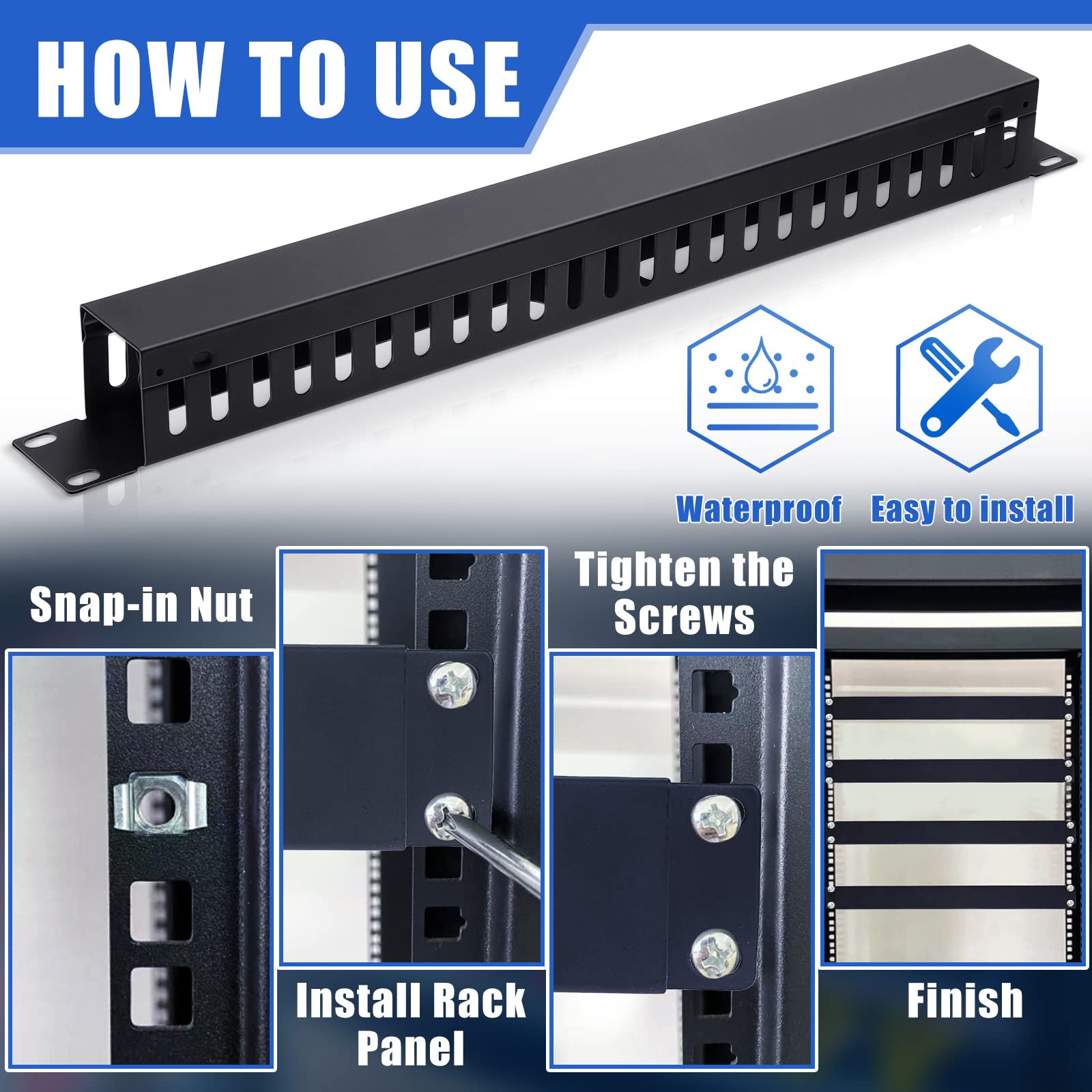 8 Pieces 19 Inch Cable Manager 1U 24 Slot Horizontal Rack Mount Cable Rack Server Rack Cable Management Cable Organizer Raceway