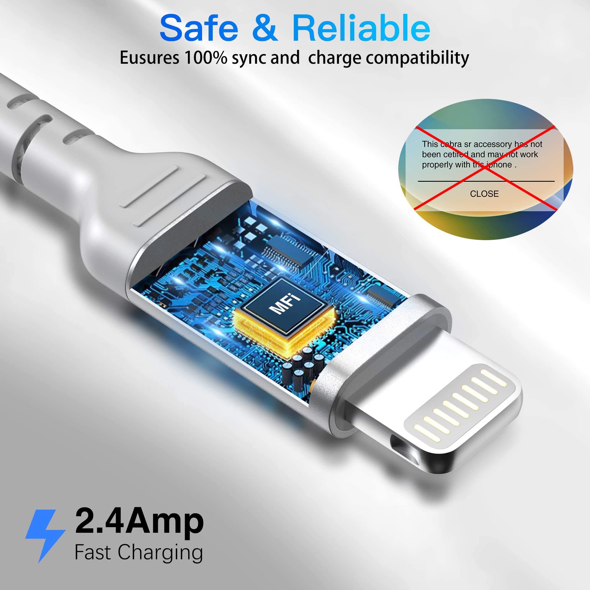 1.5Ft Iphone Charging Cable Short, 3 Pack Braided Usb A To Lightning Cord Carplay [Mfi Certified] Compatible With Apple Iphone 1