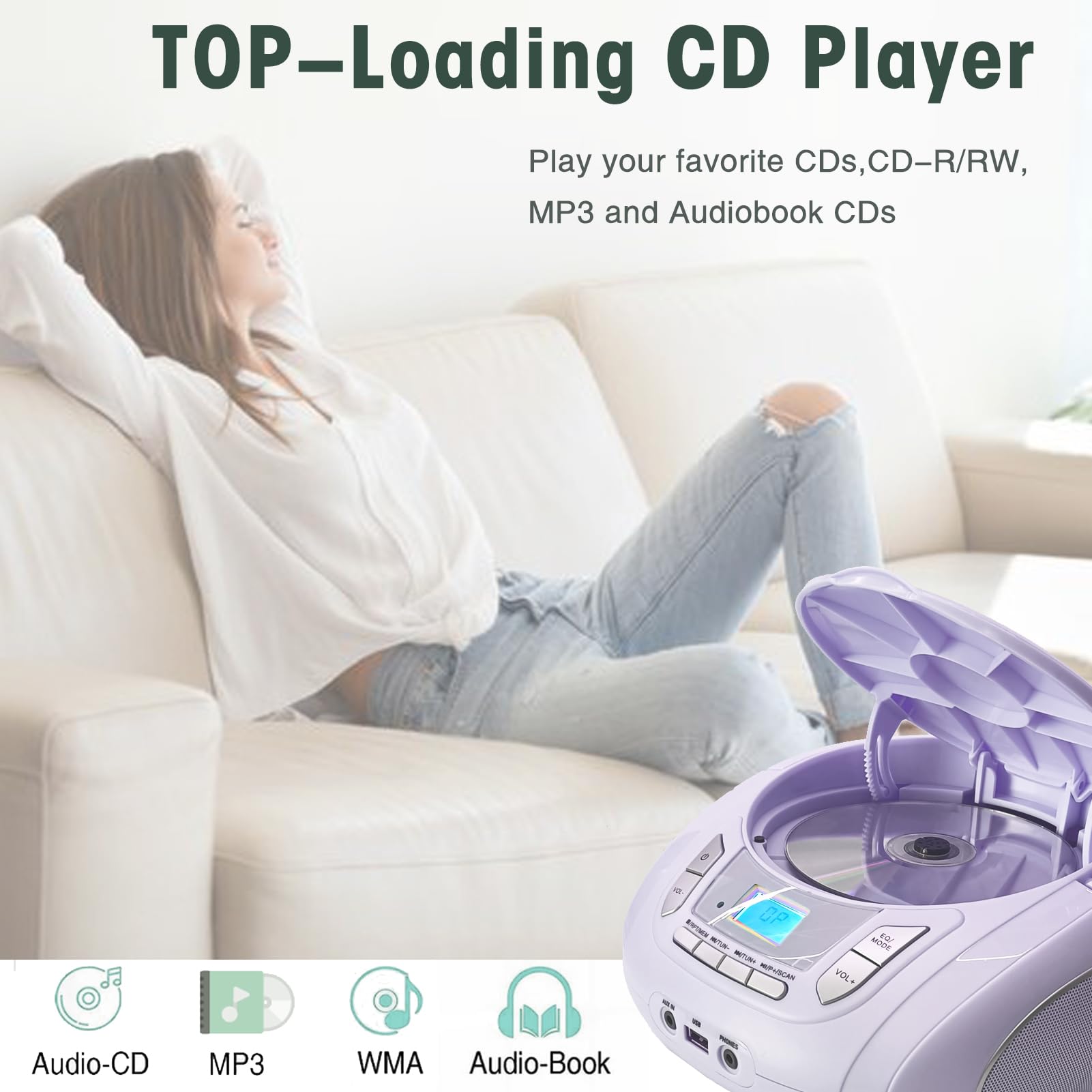 Radio Cd Player With Bluetooth,Fm Radio,Usb Mp3 Playback,Aux In,Headphone Jack,Cd R/Rw And Mp3 Cds Compatible,Portable Cd Player
