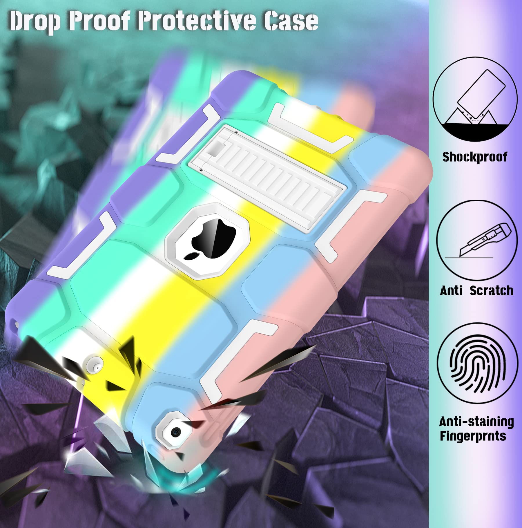 Ccmao Ipad 9Th Generation Case, Ipad 8Th/7Th Generation Case, Ipad 10.2 2021/2020/2019 Case With Kickstand, Heavy Duty Shockproo